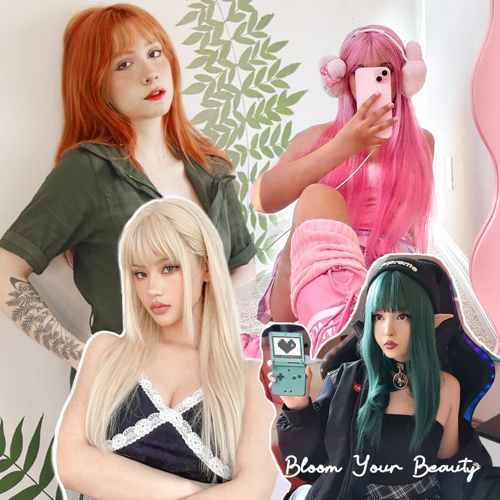 T-color Ginger Wig with Bangs for Women – Long Straight Heat Resistant Synthetic Wig for Daily Use, Party, Halloween, Cosplay – 24 Inch Ginger Wigs for Girls: Straight Ginger