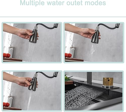 Miniatura 3 de Fregadero de cocina de 30 pulgadas con grifo combinado de cascada de acero inoxidable negro cascada fregadero de cocina encimera de cocina