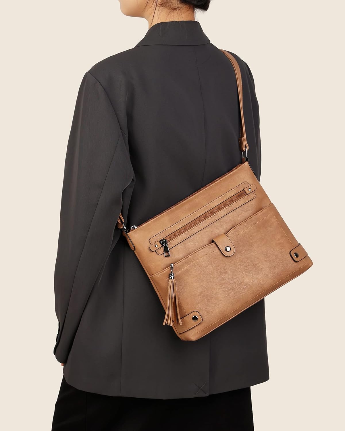 FADEON Large Crossbody Purses for Women Crossbody Bag, Designer Leather Cross Body Purses Multi Pocket Shoulder Bag - Image 2