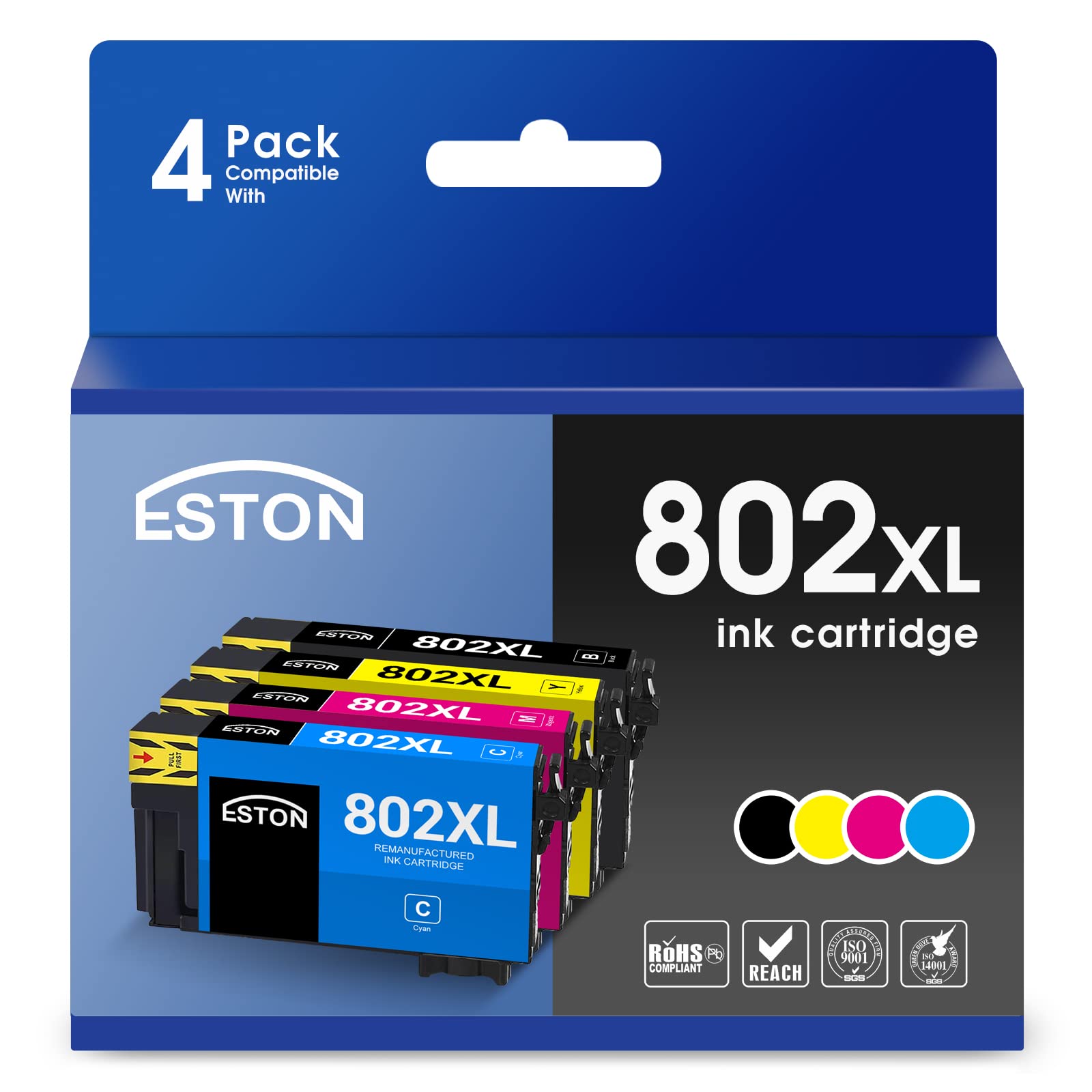 ESTON Remanufactured Ink Cartridge Replacement for Epson 802XL 802 802 XL T802XL T802 Combo Pack for WF-4740 WF-4730 WF-4720 WF-4734 EC-4020 EC-4030 EC-4040 Printer Ink (Black, Cyan, Magenta, Yellow)