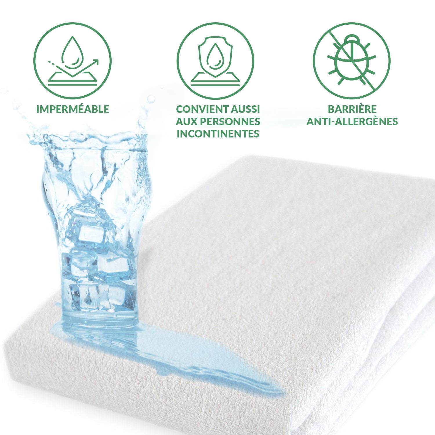 Protector de Colchón 200 x 220 cm - Protector de Cama Impermeable - Cubrecolchón de Rizo - Lavable a 95°C y Esterilizable - Antihumedad para Incontinencia - Blanco