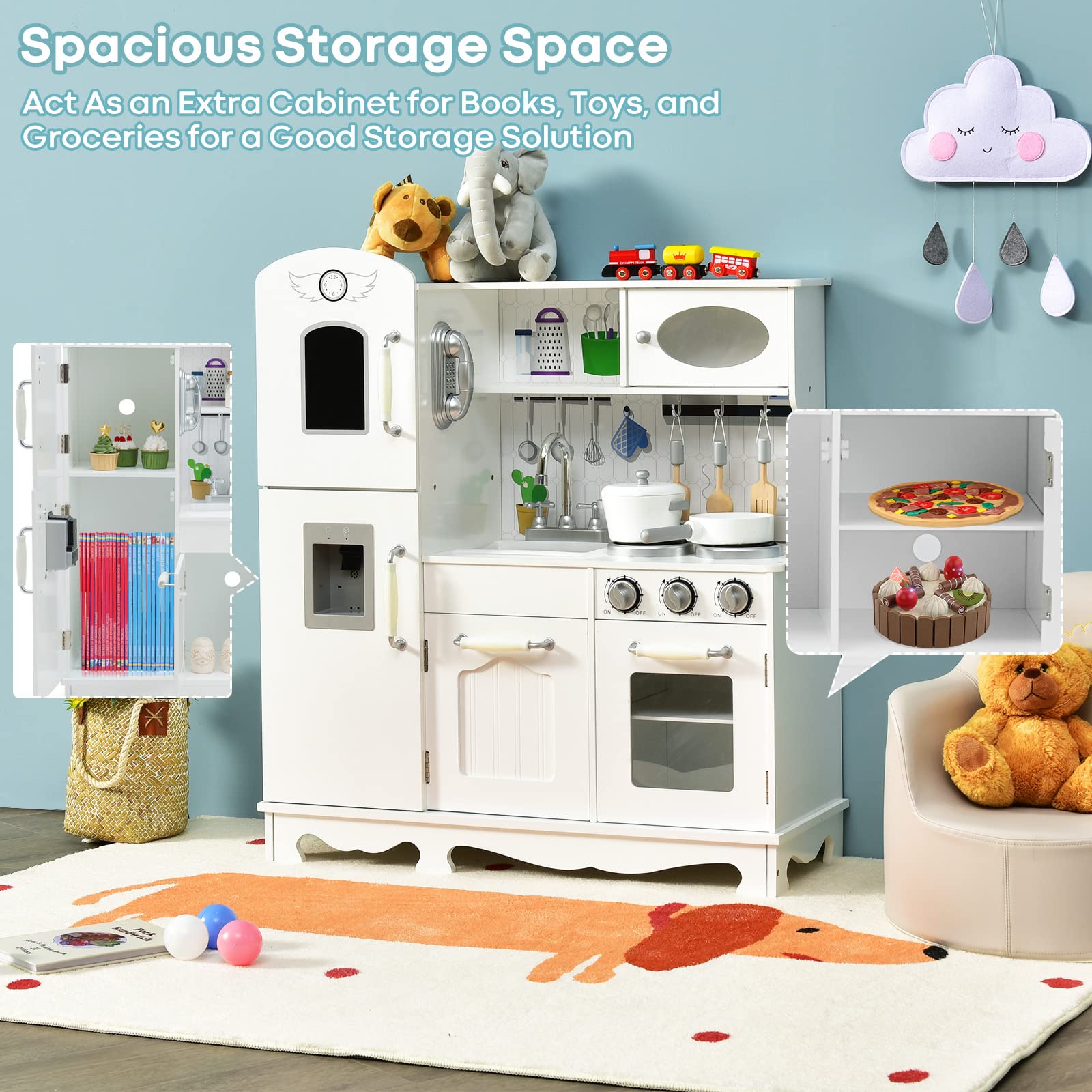 Honey Joy Kids Kitchen Playset Wooden Pretend Play Kitchen