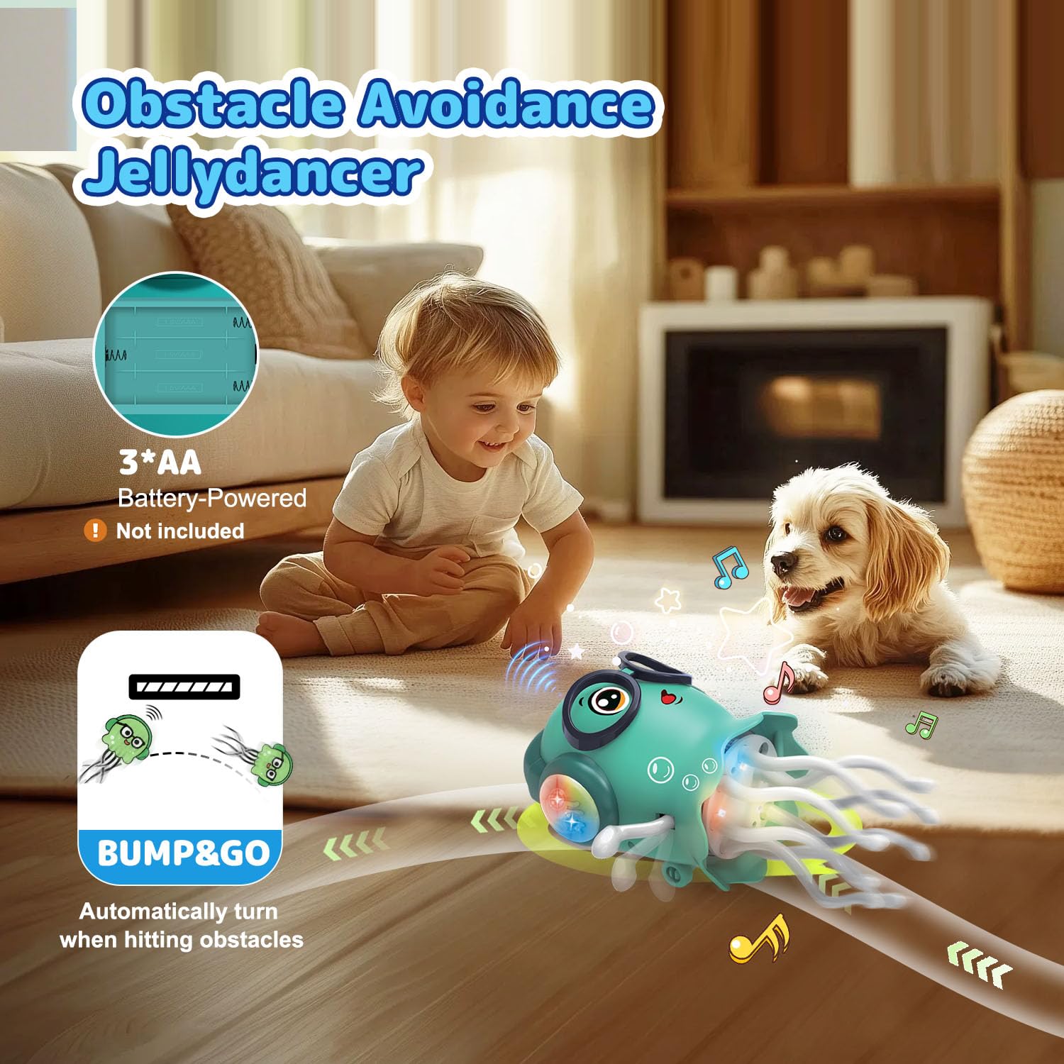 Zonopy Giocattolo elettrico per meduse danza, giocattolo per gattonare con luce e suono, giocattolo interattivo Tummy Time Toys per ragazzi e ragazze