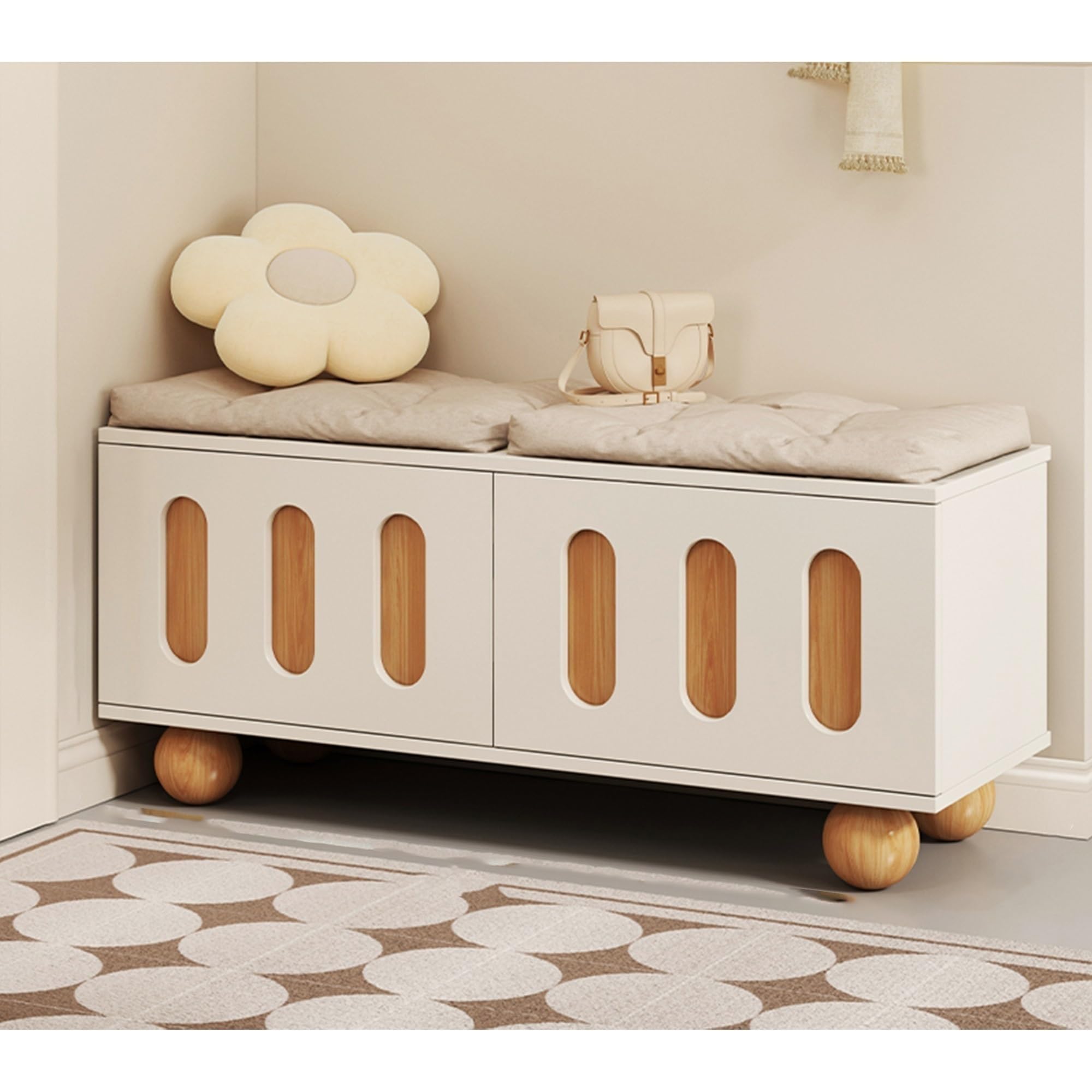 LWJSOCP White Shoe Storage Bench with Cushion Seat 2Door Shoe Rack Cabinet Hidden nizer for Foyer Hallway Mudroom – Stylish Entryway Furniture Solution