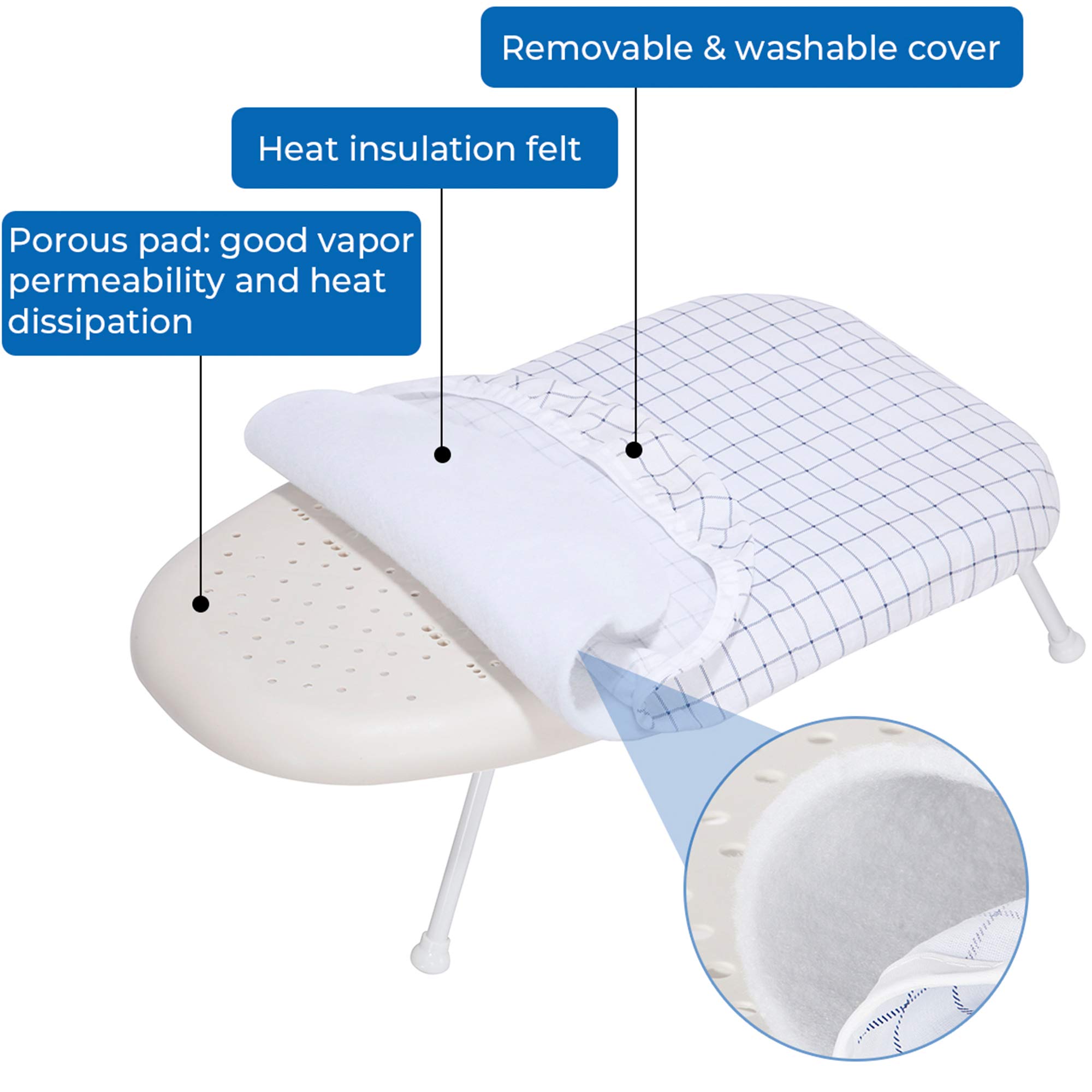 STORAGE MANIAC Tabletop Ironing Board with Folding Legs, Extra Wide