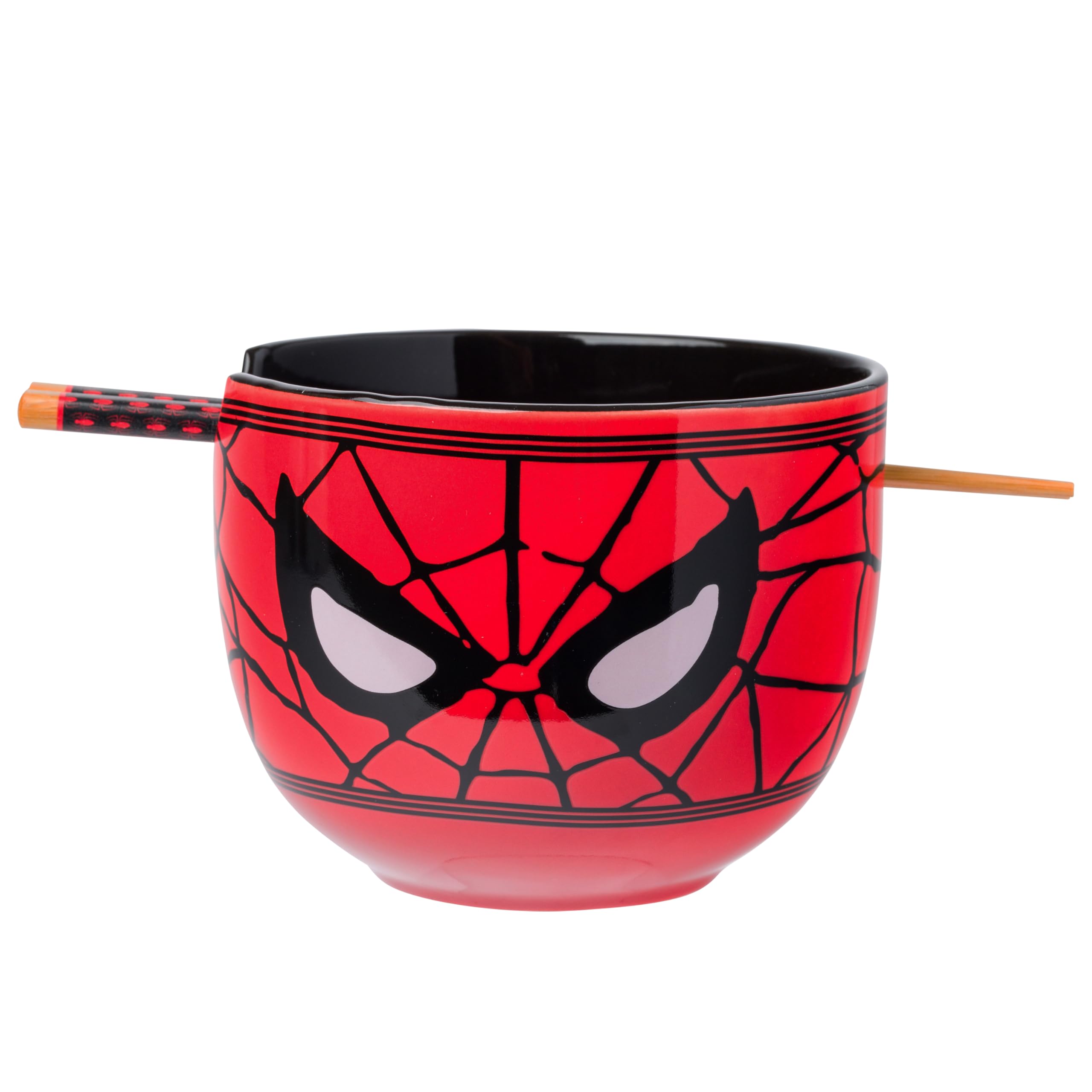 Marvel Avengers Spider-Man Face Closeup Ceramic Ramen Noodle Rice Bowl with Chopsticks, Microwave Safe, 20 Ounces