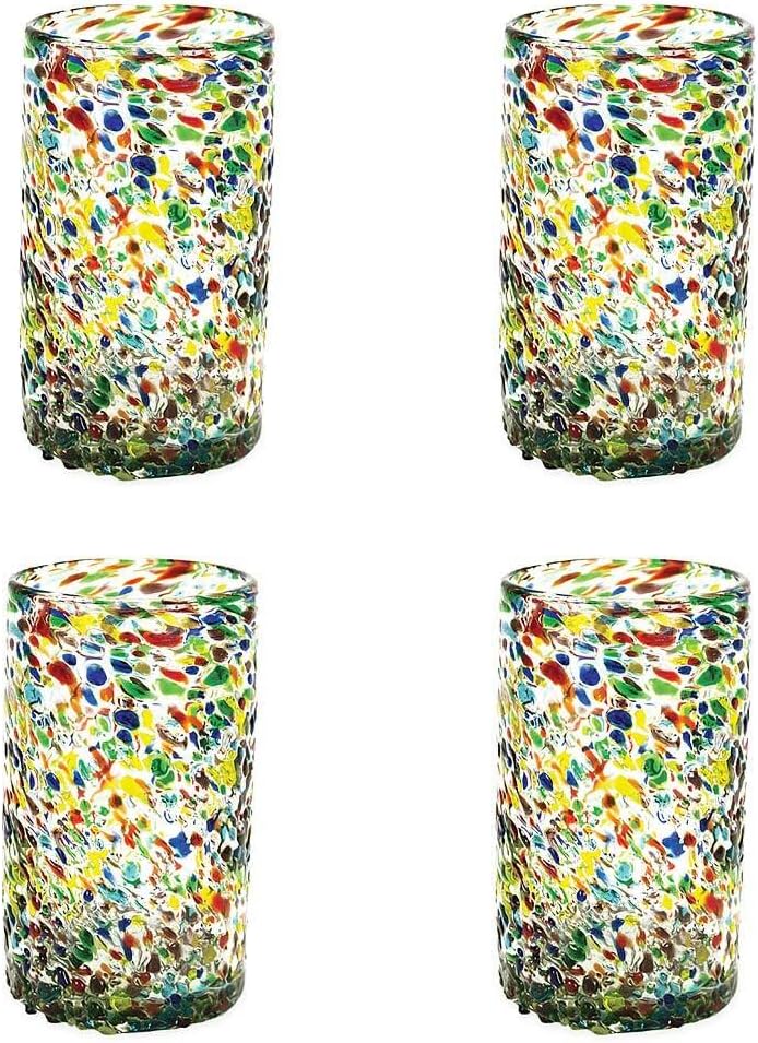 Vivaterra Handcrafted Recycled Glass Confetti Pint Glasses, Set of 4, 3”Dia. x 5.5”H; 16 oz.