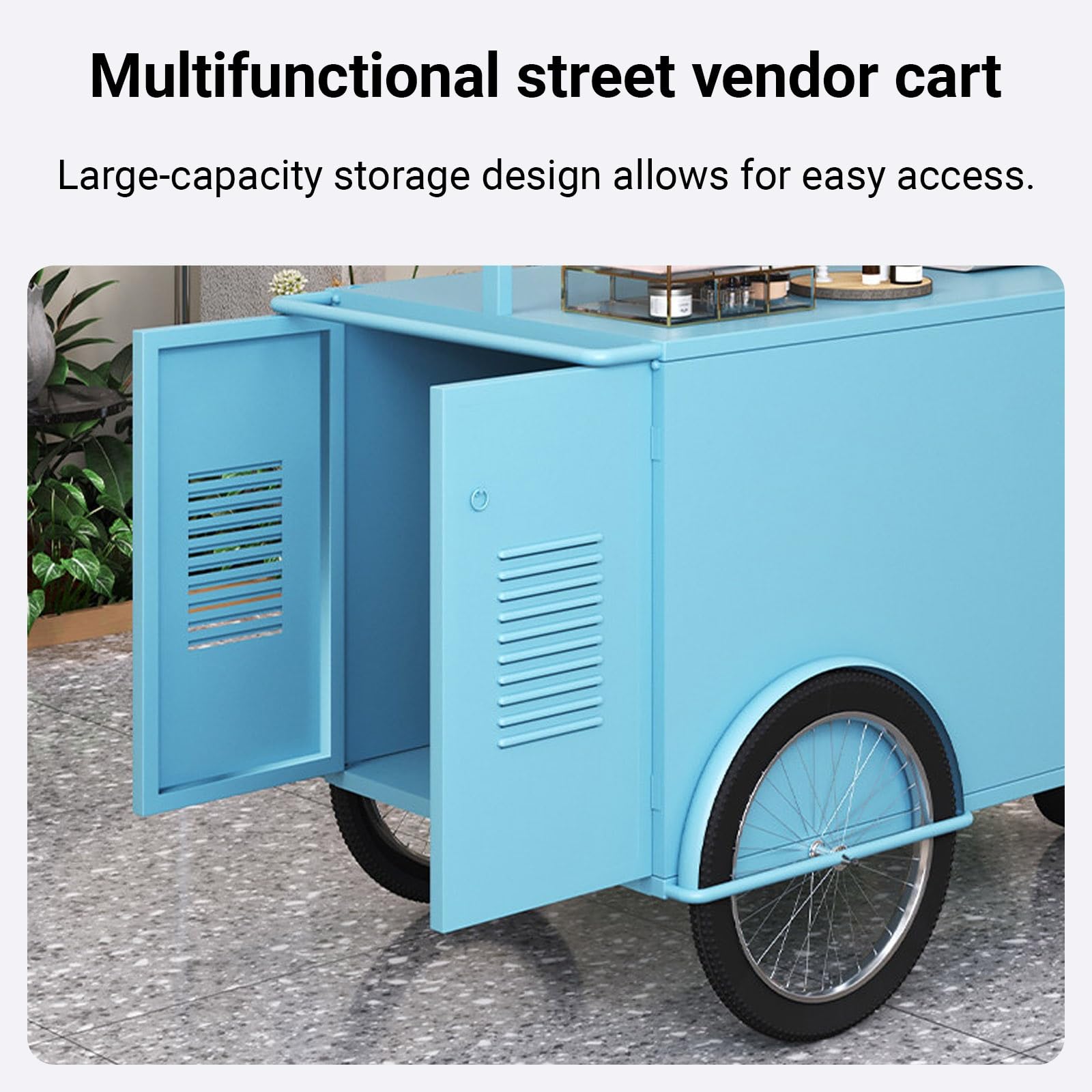 Chariot de salle à manger portable à 3 roues – Chariot de vente polyvalent pour marchés, centres commerciaux, hôtels et événements – Noir, 115 x 60 x 210 cm / 45.3x26.6x82.3in – Mobilité et rangement