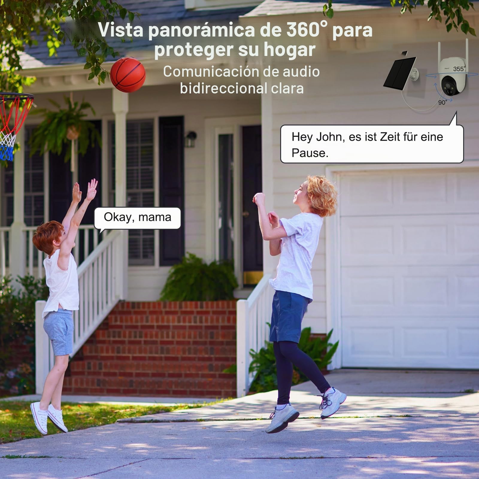 ARENTI Cámara Solar Exterior 2K/3MP, PIR, inalámbrica, Nube, IP65, vigilancia, Audio bidireccional, Alexa-Compatible