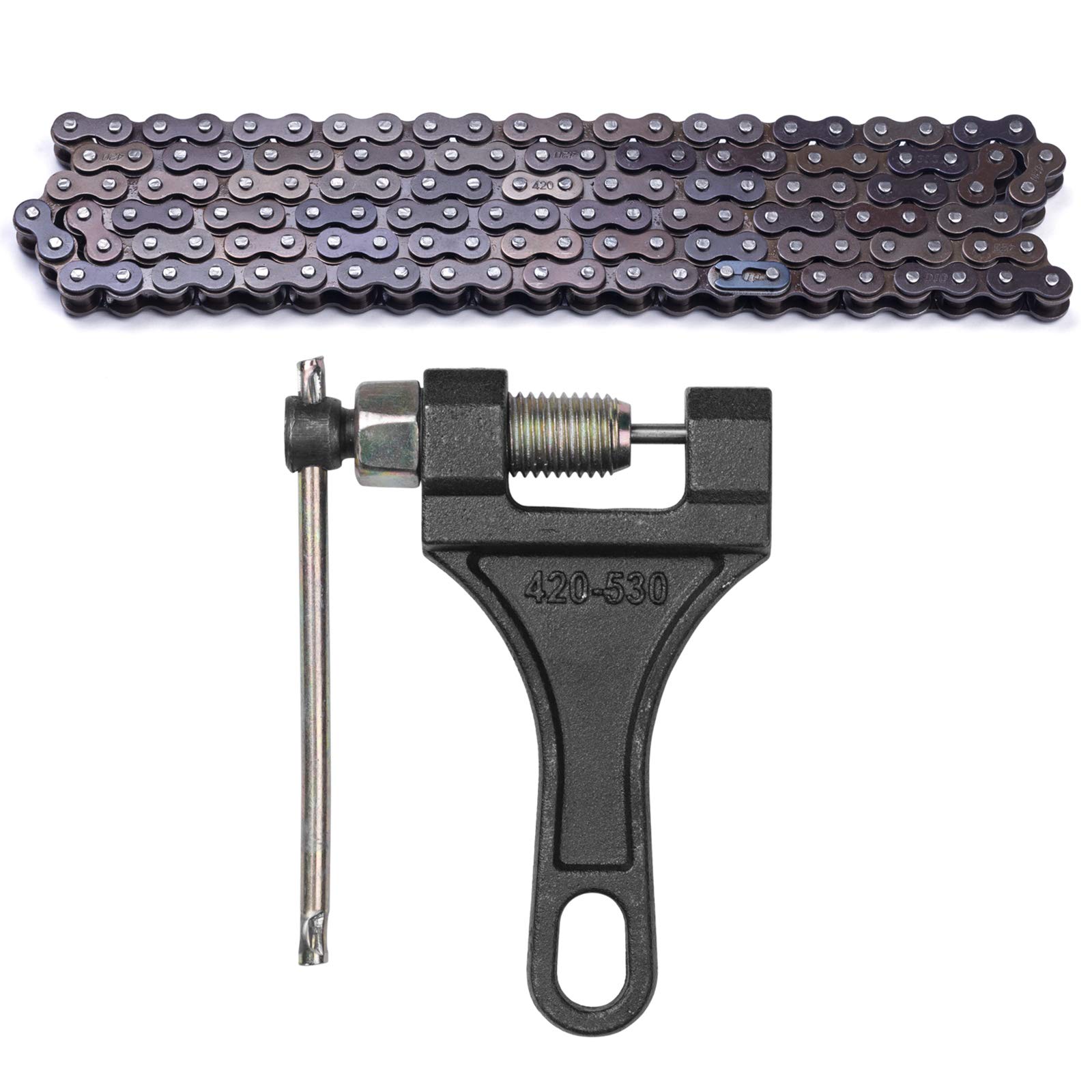 AOIT 420 Motorcycle Chain - 420 Standard Roller Chain for 110cc 125cc Go kart Dirt Pit Bike ATV Quad Scooter Mini Bike, Total 132 Links, Free Chain Breaker Included