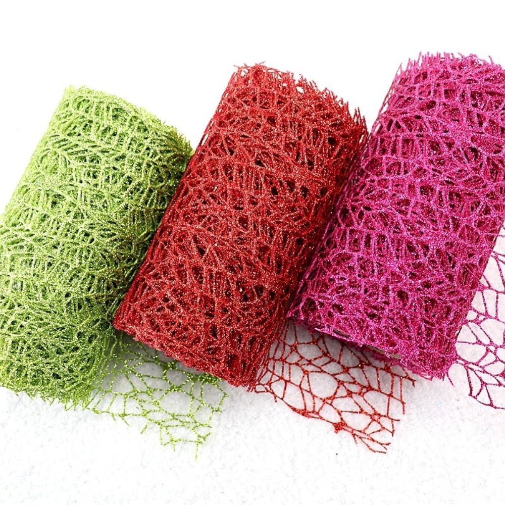Weihnachtsband aus Kunststoff Mesh Glitzer Band Weihnachten Deko-Mesh-Band für Kranz Weihnachtsbaum Dekoratives Netzband Weihnachts-Mesh-Band für Geschenkverpackung DIY-Bastelbedarf,10-teiliges Set