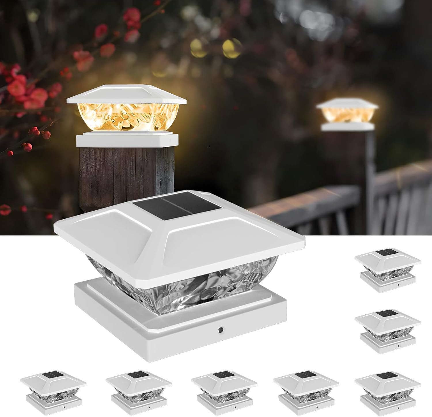 tekstap Solar Post Cap Lights,8 Pack 2 Lighting Modes Solar Fence Cap