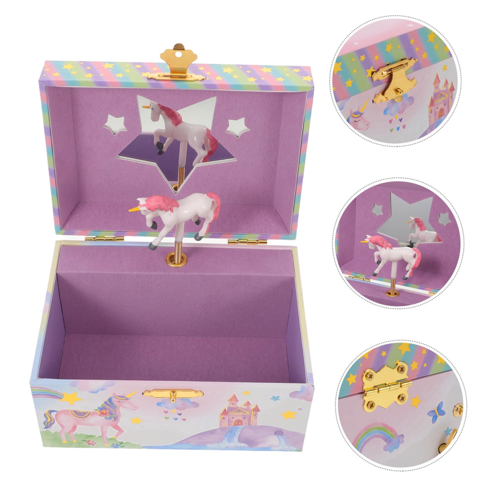 SHERCHPRY Caja de Música con Diseño de Unicornio para Niñas, Joyero Musical de Madera Multifuncional con Compartimentos para Cumpleaños y Decoración