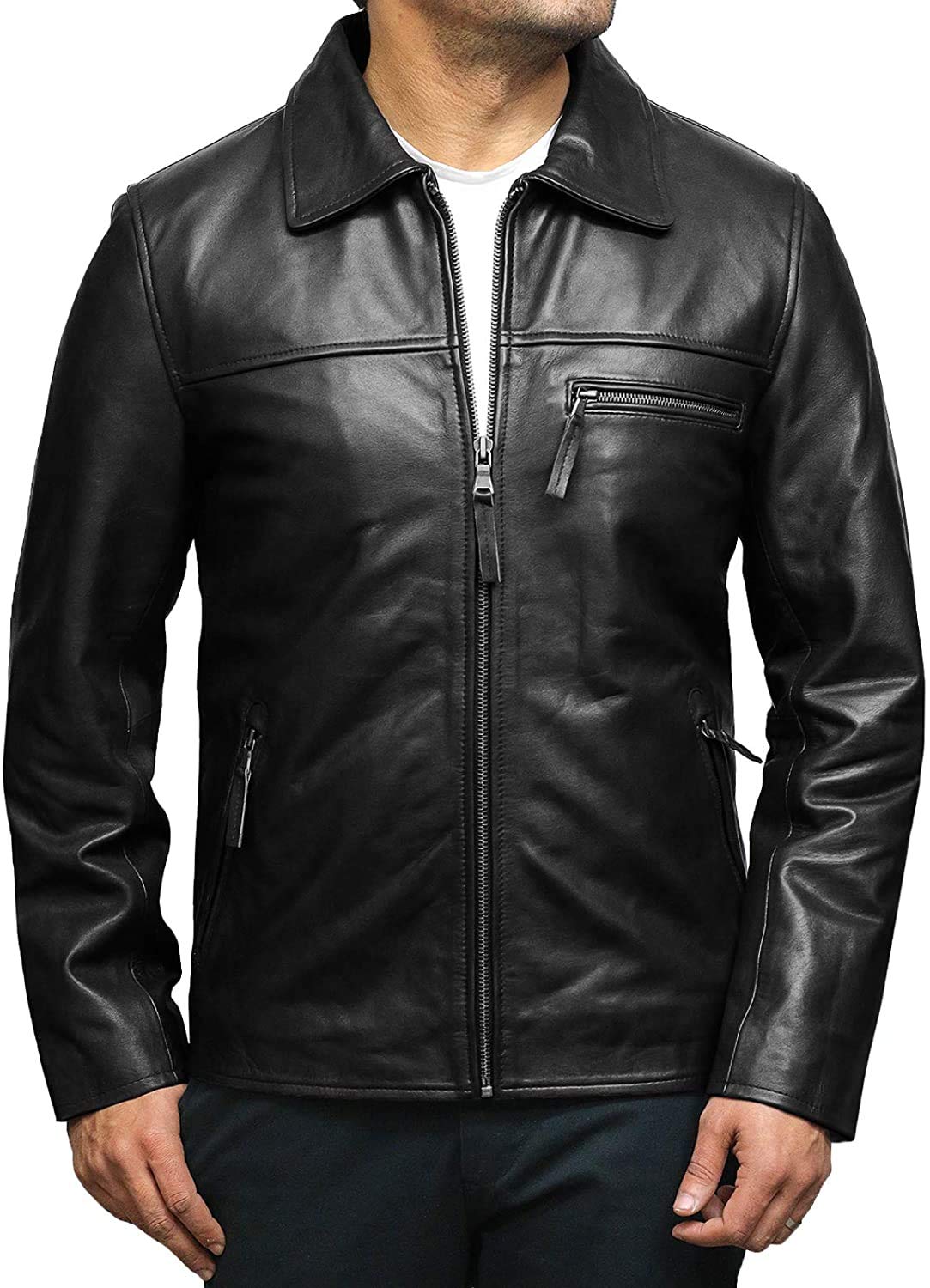 BRANDSLOCK Mens Leather Biker Jacket Genuine Cow Hide Brando Vintage (BLACK, m)