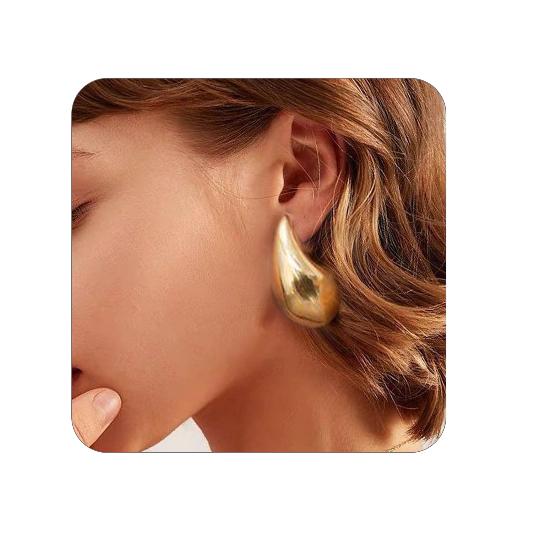 PABBEU WaterDrop Earring Dupes - Chunky Gold Hoop Earrings, Lightweight 14k Hypoallergenic Thick Open Big Hoops Jewelry for Women