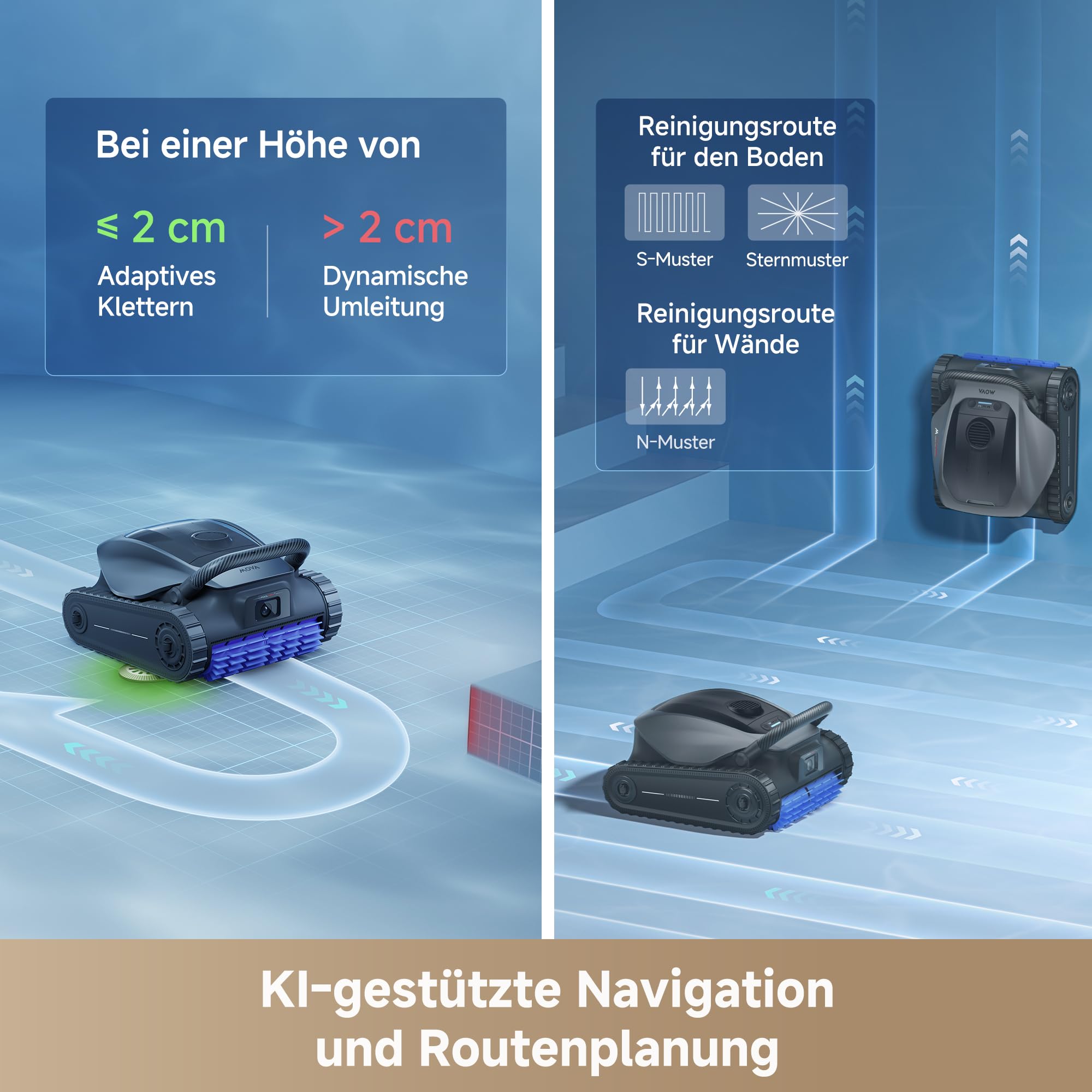 MOVA Diver A10 Poolroboter, 22.700 l/h Saugleistung, 240 Min. Laufzeit, KI Kantenreinigung & Routenplanung, doppelte Wasserlinienreinigung, großer 3,5 l Filterkorb, wöchentliche Zeitplanung