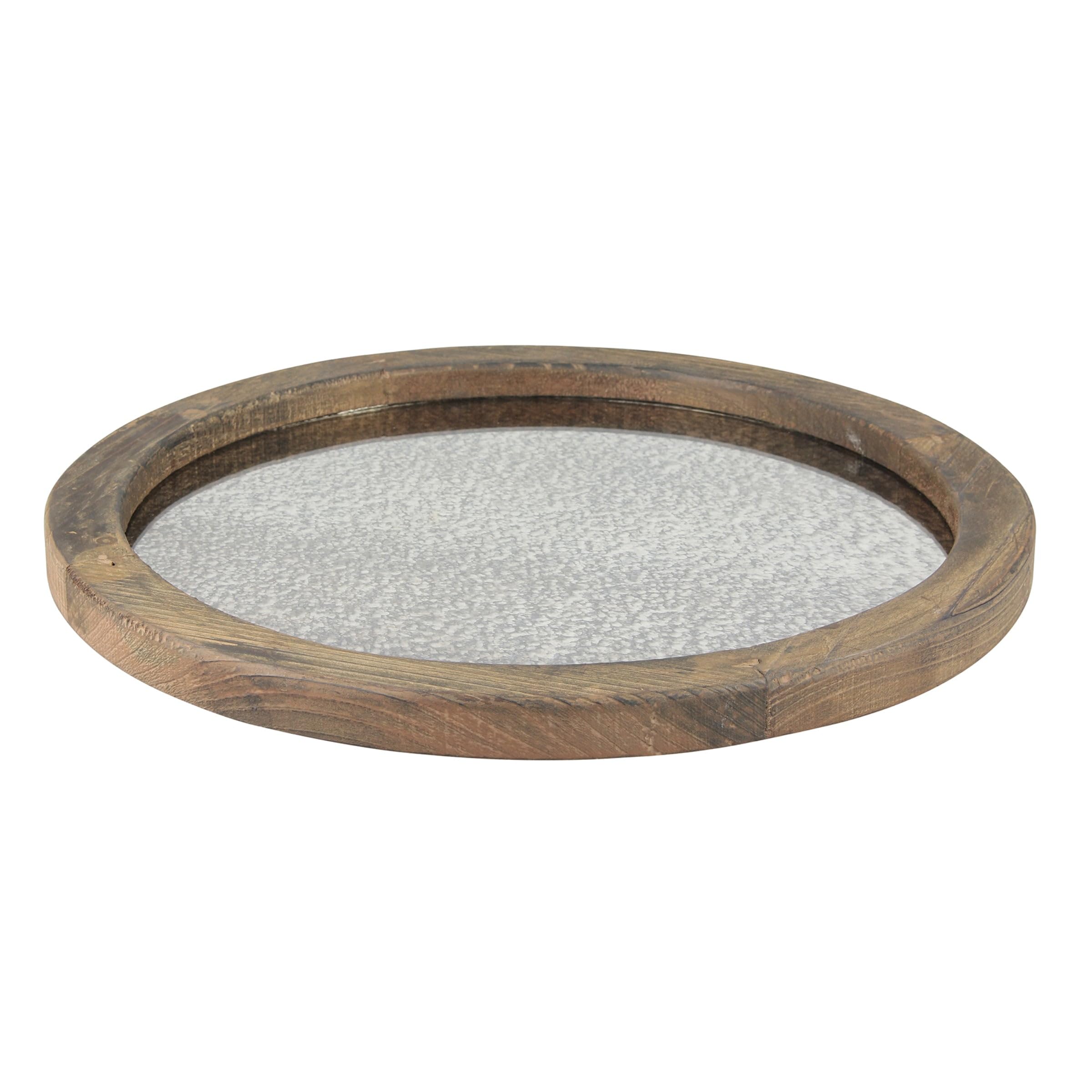Stonebriar Rundes Serviertablett aus Naturholz mit antikem Spiegel, rustikales Butler-Tablett, einzigartiger Couchtisch für den Couchtisch, Esstisch oder Jede andere Tischplatte.