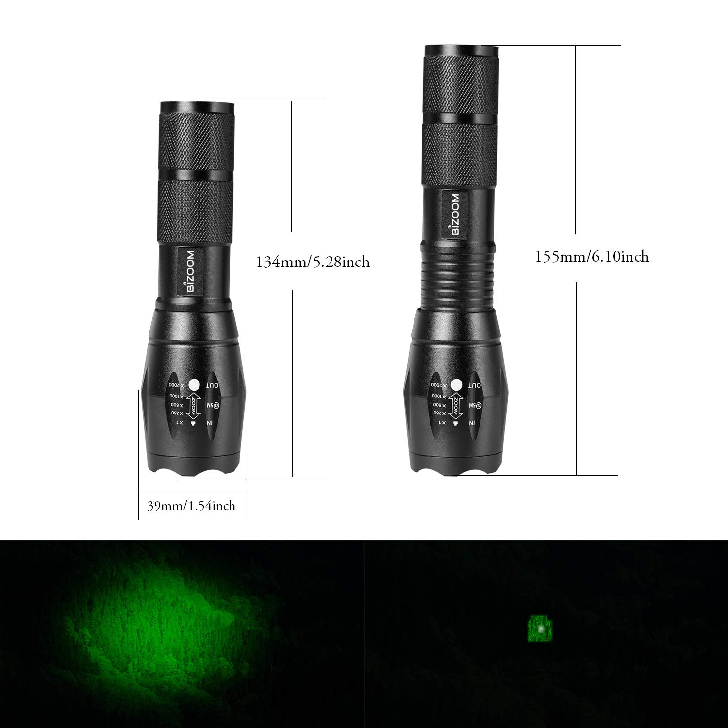 KL45 - Kit torcia elettrica da caccia verde da 1000 lumen, super luminosa, per predatore, luce zoomabile con interruttore a doppio controllo, per maiali, coyote, vermi