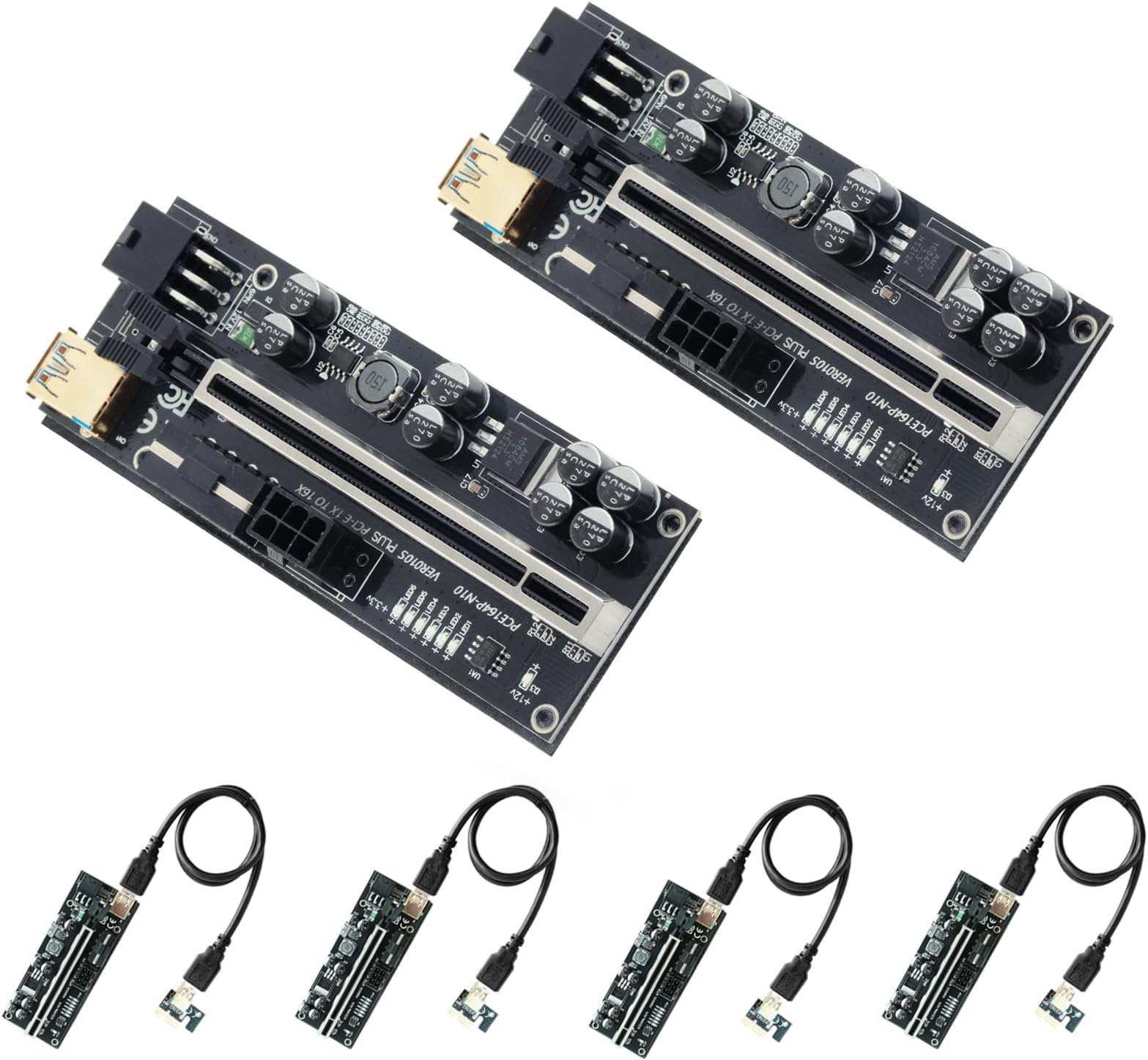 Ziyituod PCIe Riser 6PCS, 010S GPU Riser Express Kits 16X bis 1X (Dual 6PIN / MOLEX), 8 Capacitors, 60 cm USB 3.0 Cable