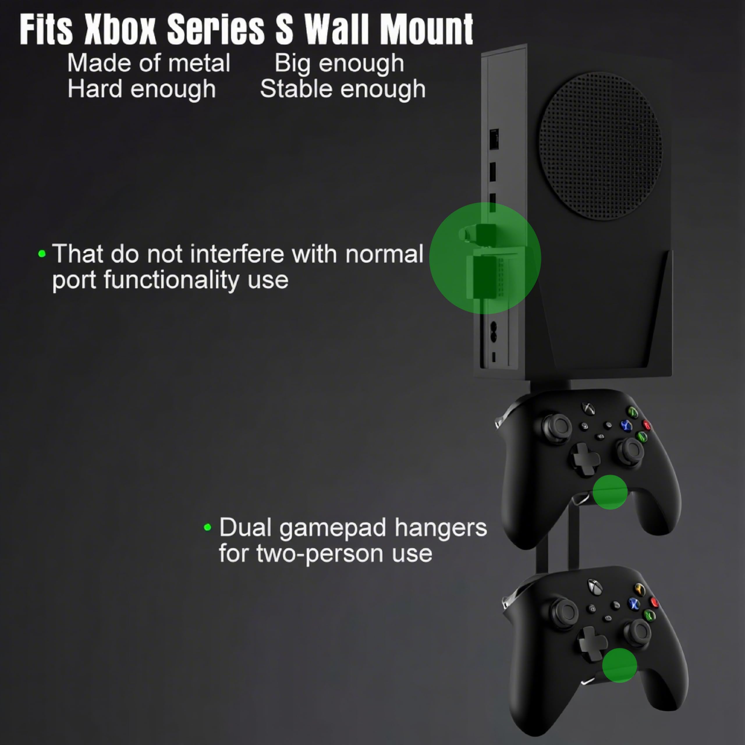 Support mural pour Xbox Series S – Tout en métal à suspendre au mur près ou derrière la TV gauche/droite, kit de montage mural avec support de manette amovible, noir