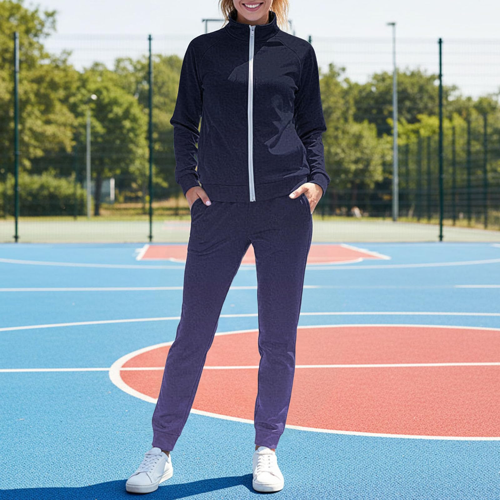 Zweiteiler Damen Sommer Elegant Trainingsanzug Für Damen, 2-Teilig Anzug Festlich Sommeroutfit Set Western Outfit Festliche Kleidung Büro Hosenanzug Größe 46 Hosen Festliches Sport