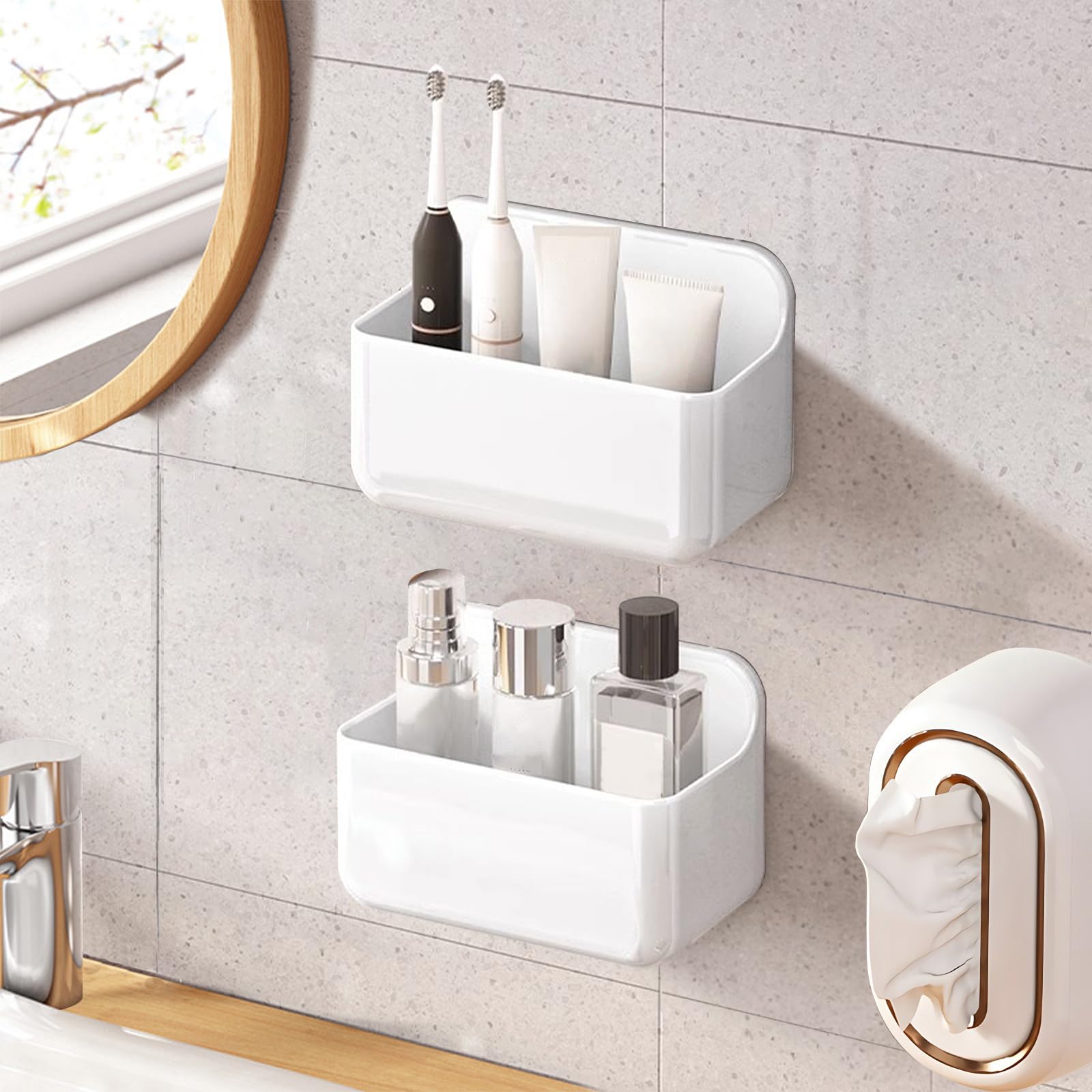 2pc Clear Wall Mount Organizer Adhesive Cabinet Door Organizer Self Adhesive Organizer for Wall Shower Caddy No Drilling
