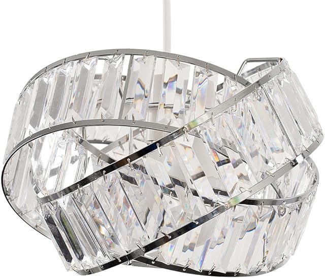 MiniSun Modern Polished Chrome & Clear Acrylic Jewel Intertwined Rings Design Ceiling Pendant Light Shade - Complete with a 6w LED GLS Bulb [3000K Warm White]