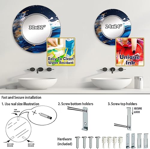 Miniatura 4 de DesignQ Espejo de pared moderno, espejo ovalado moderno, espejo de baño redondo azul, espejo de tocador de espirales abstractas Frozen Splash of