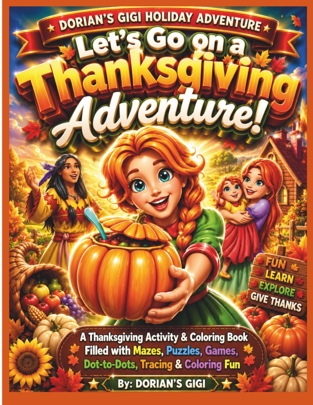 LET'S GO ON A THANKSGIVING ADVENTURE!: A THANKSGIVING ACTIVITY & COLORING BOOK FILLED WITH MAZES, PUZZLES, GAMES, DOT-TO-DOT, TRACING & COLORING FUN (DORIAN'S GIGI HOLIDAY ADVENTURES)