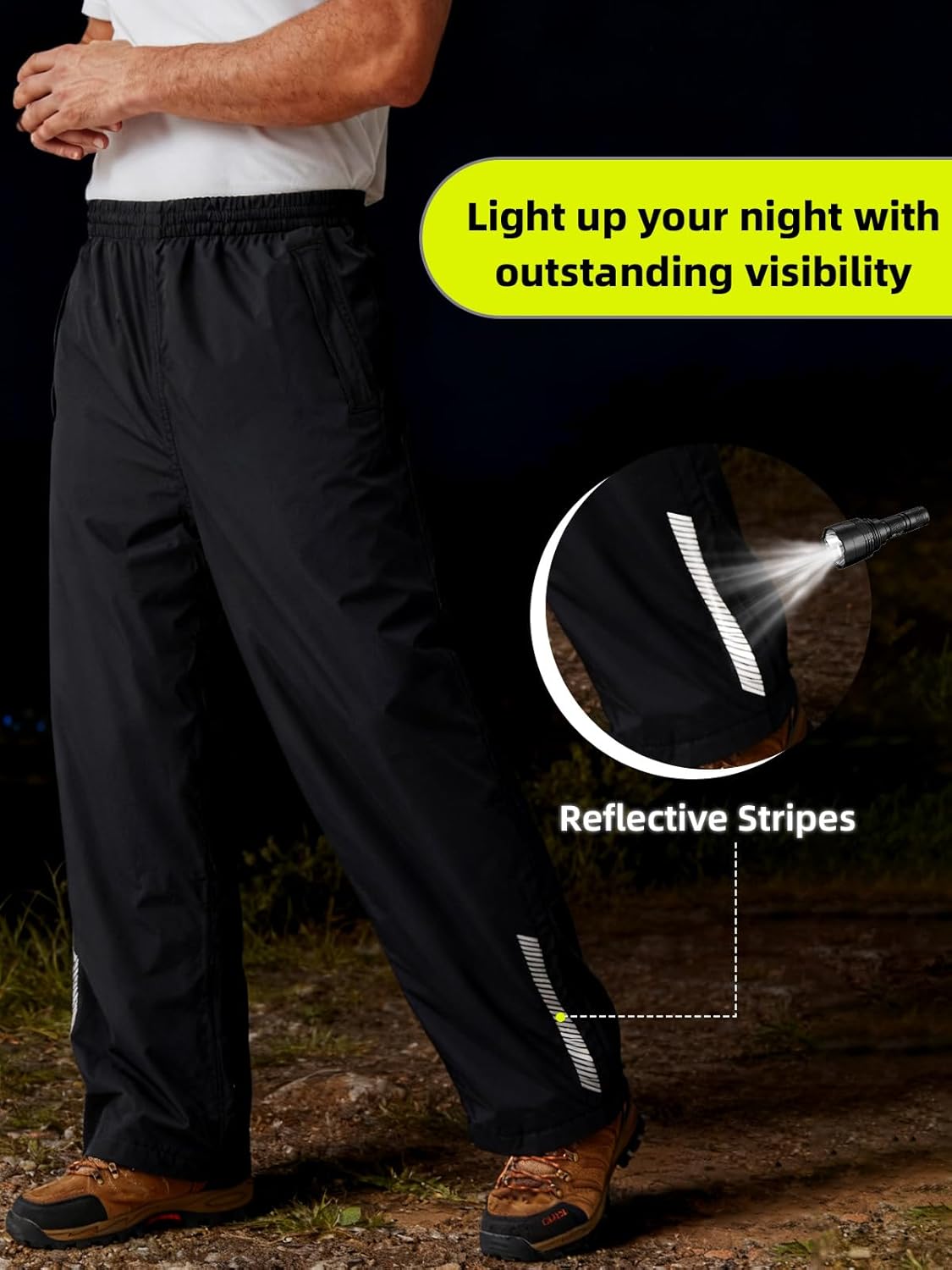 Men's Packable Rain Pants Waterproof Windproof Outdoor Rain Overpants for Hiking Fishing Daily Work