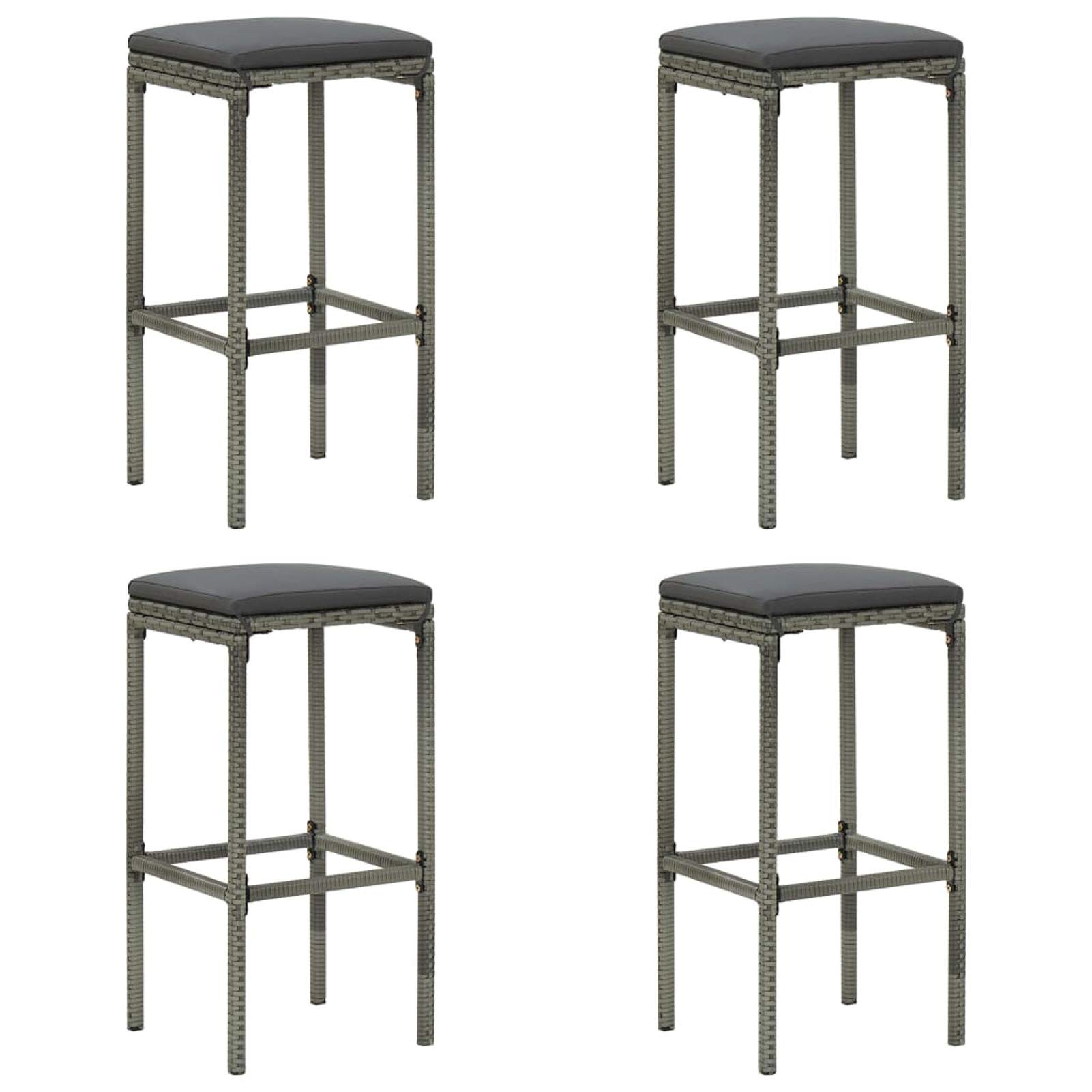 Festnight Juego de Bar de Mimbre para Exteriores de 5 Piezas, Mesas Altas y 4 Taburetes con Cojines, Muebles de Bar Jardín Exterior, Mesa con Tapa Lisa y Estante de Almacenamiento Gris#3
