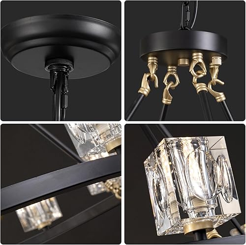 Miniatura 5 de Candelabro de cristal de 8 luces, accesorios de iluminación para comedor, casa de campo, con ruedas de carro, lámpara colgante de techo, lámpara