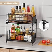 Vista 3 de Under Sink Organizers, Storage Bathroom Organizer 2 Tier Under Sliding Kicthen Cabinet Basket Organizer with Hooks, Multi-purpose Under Sink Shelf