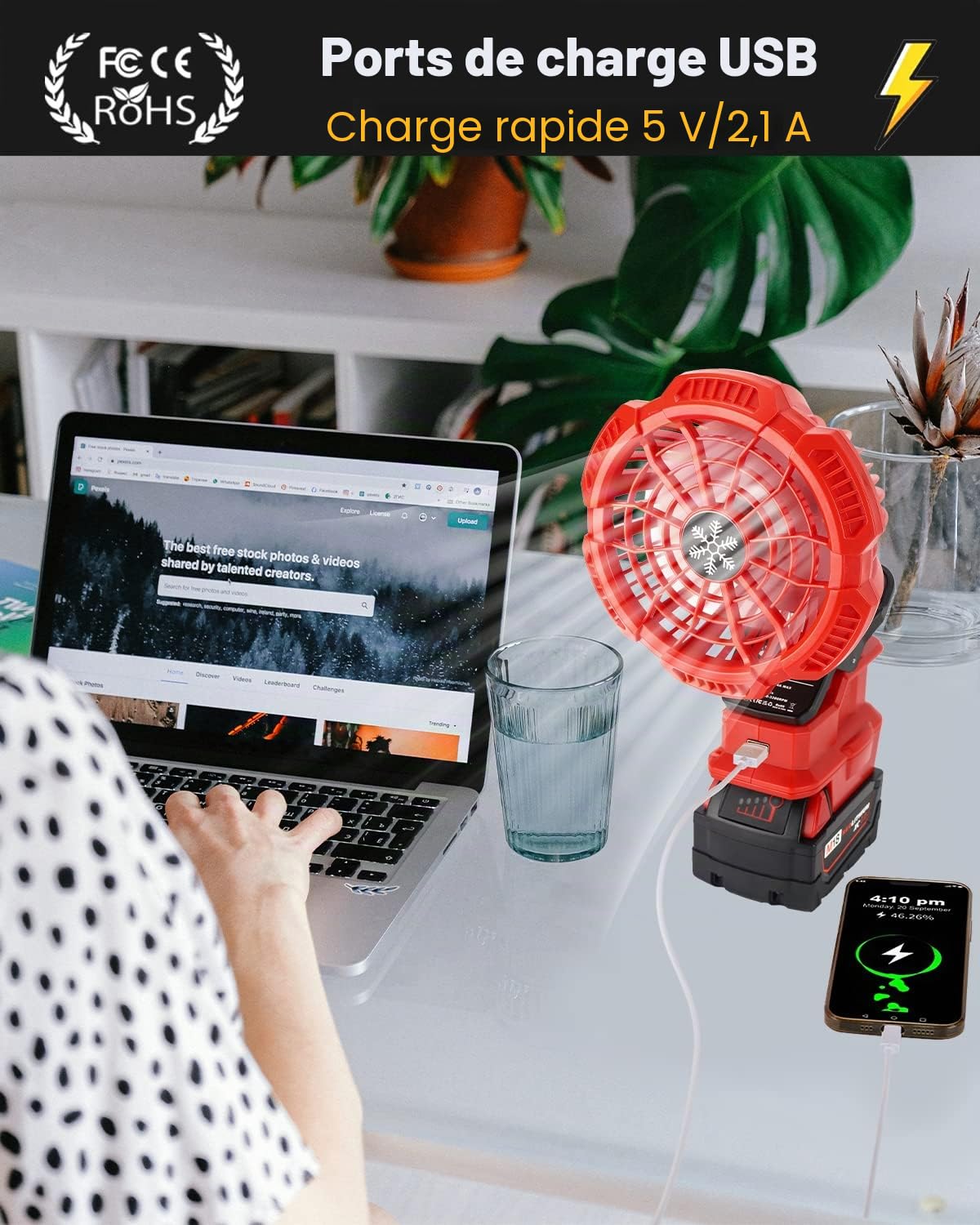 Ventilateur portable à clip pour batterie Milwaukee M18, 18 V, silencieux, avec 3 vitesses économes en énergie, pour chambre à coucher, extérieur, camping et chantier (outil uniquement)