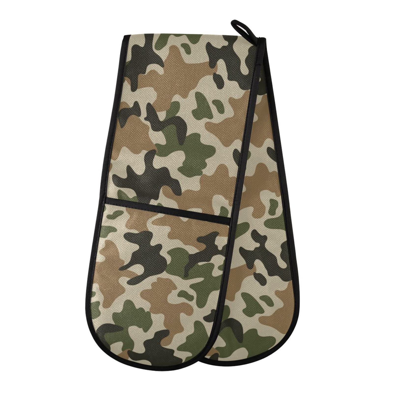 Double Oven Glove Camouflage Green Camo Heat Resistant Double Ovens Mitt Modern Cooking Gloves Potholders