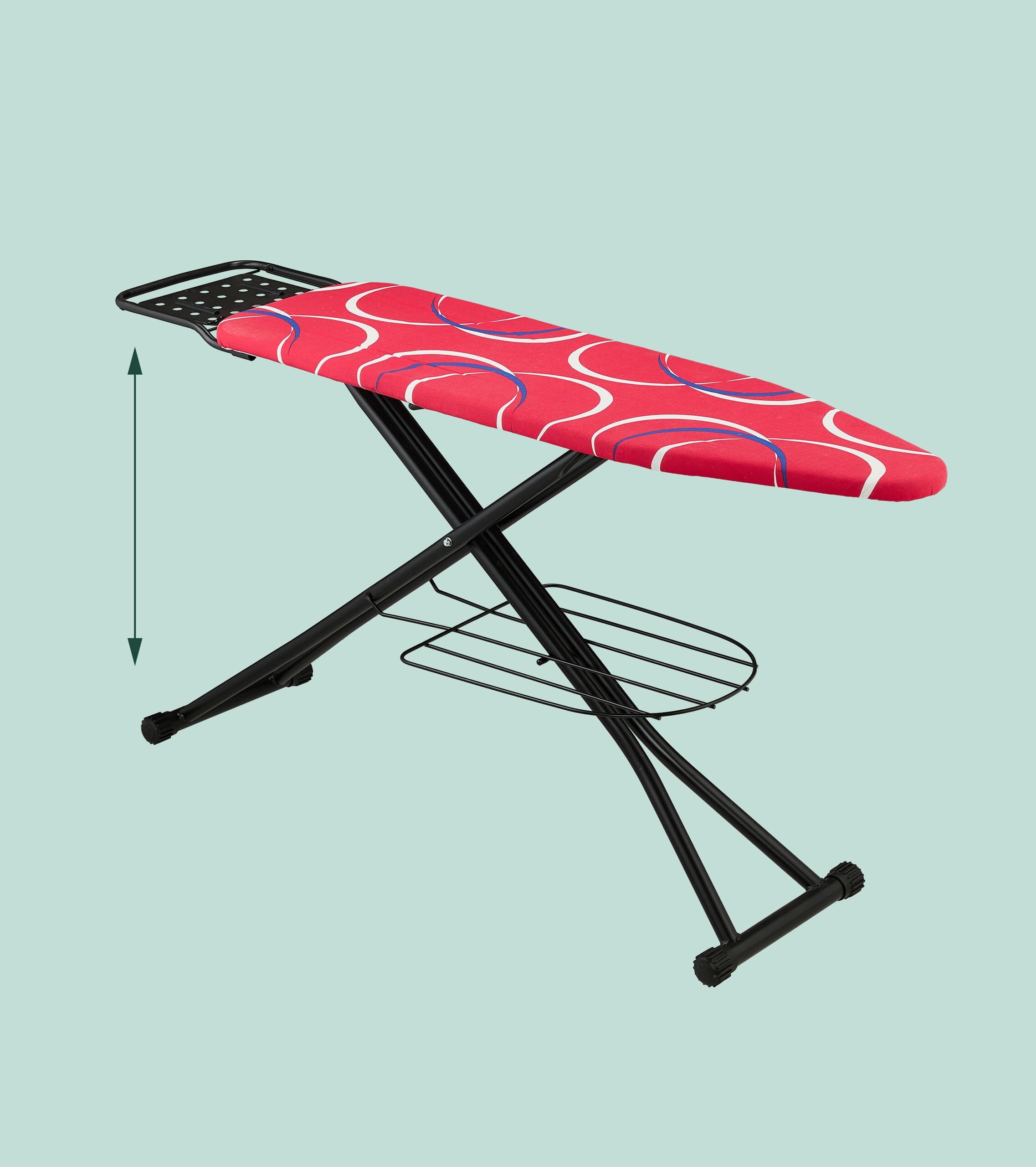 Relaxdays Table à Repasser, Pliable, Planche réglable en Hauteur, Plateau de Repassage L x P : env. 110 x 33 cm, Rouge