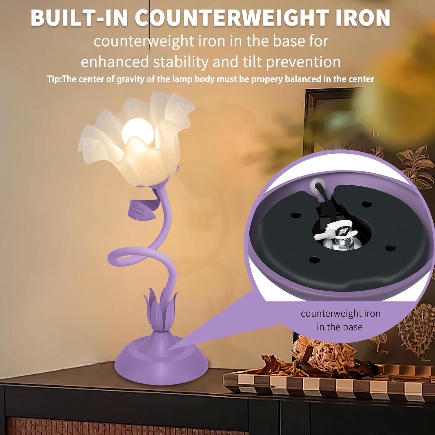 Women Bedside Table Lamps for Bedroom, Cute Flower Desk Lamp with Adjustable Flexible Gooseneck, 3 Color Temperatures Nightstand Lamp with E26 LED Bulbs, Floral Lamp for Living Room, Office,Reading