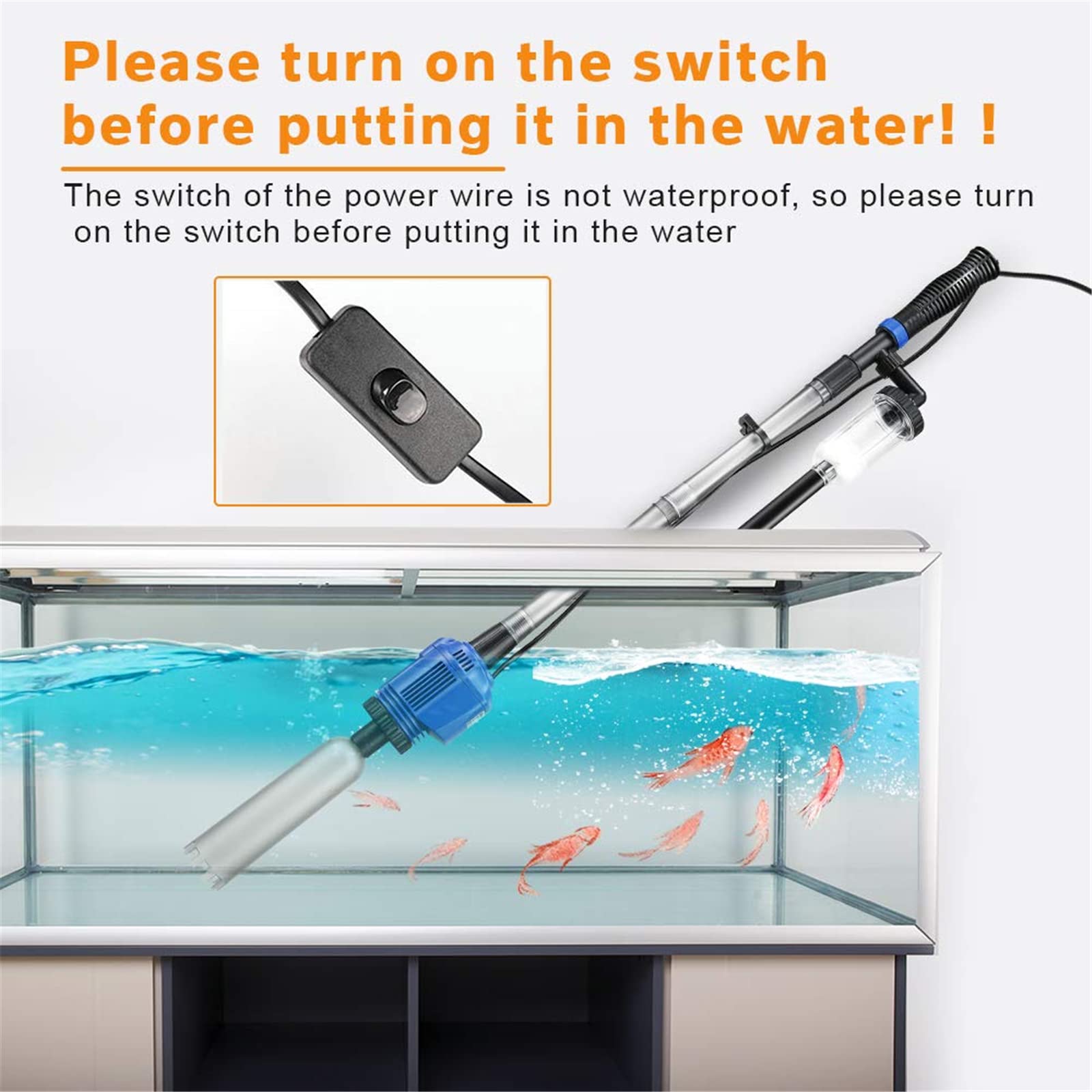 Aspirateur d'aquarium, Nettoyeur de Gravier électrique pour Aquarium, Filtre à Siphon d'aspiration Puissant, Laveur de Sable, changeur d'eau, Longueur réglable pour Le Nettoyage de