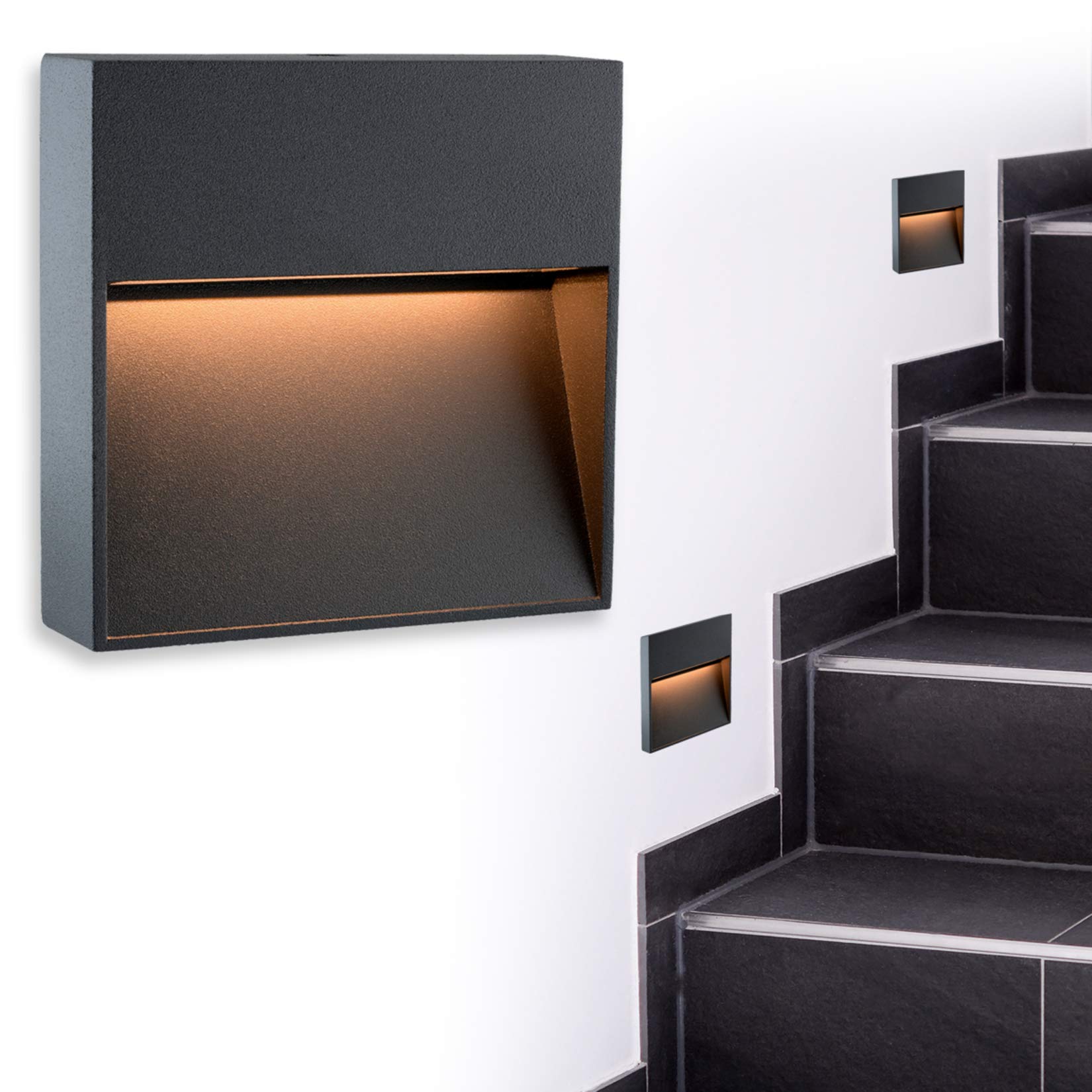 SSC-LUXon 4 Stück LED Design Wandleuchte KEILA anthrazit - Wand- & Treppenleuchte IP54 für Außen & Innen 1,7W warmweißes Licht