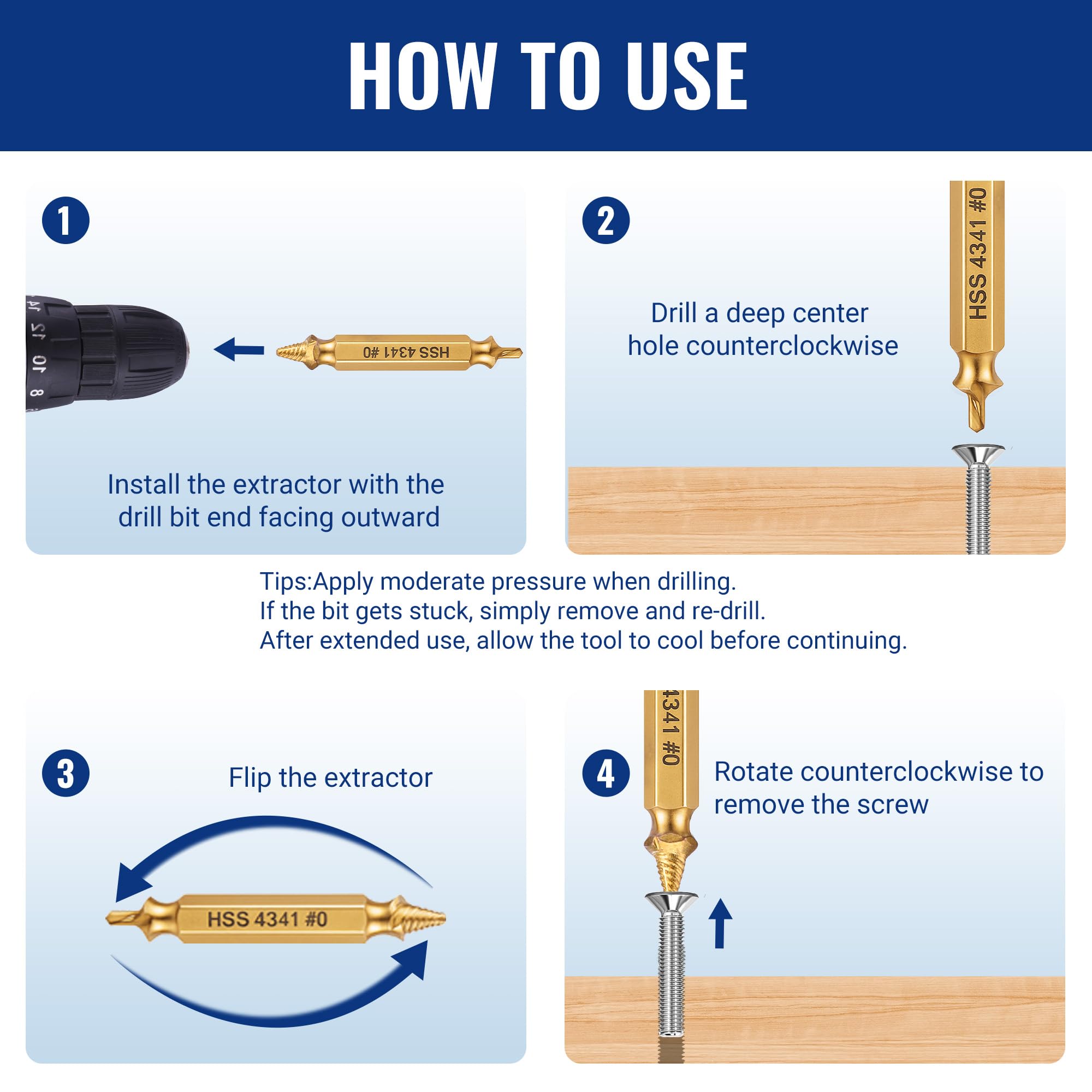 WORKPRO 6-Piece Damaged Screw Extractor Set, Titanium Coated Broken Bolt Screw Remover and Extractors - Image 3
