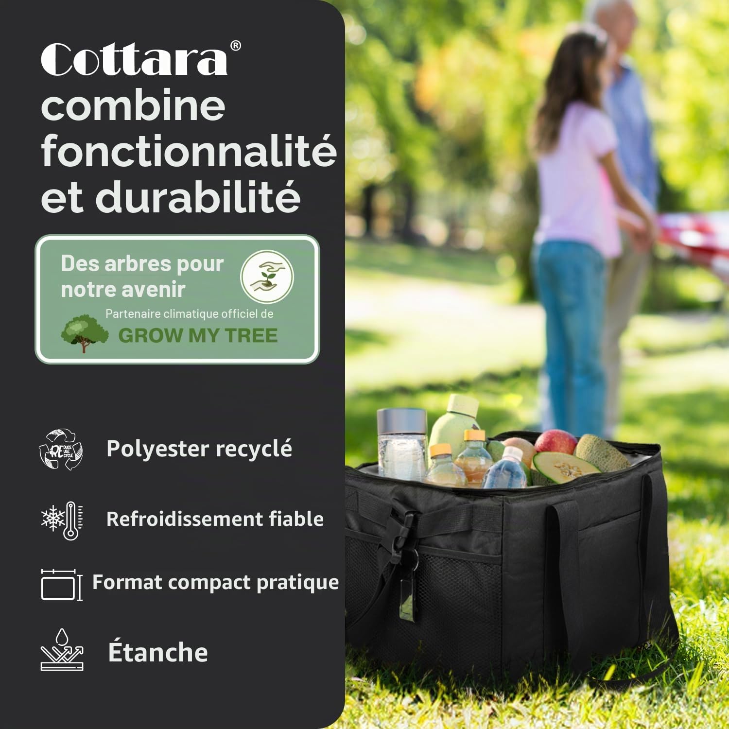 Cottara® Grand sac isotherme avec isolation anti-fuite 30 l – Sac isotherme pliable grand pour le shopping et le pique-nique – Sac de courses idéal, sac isotherme, sac de pique-nique