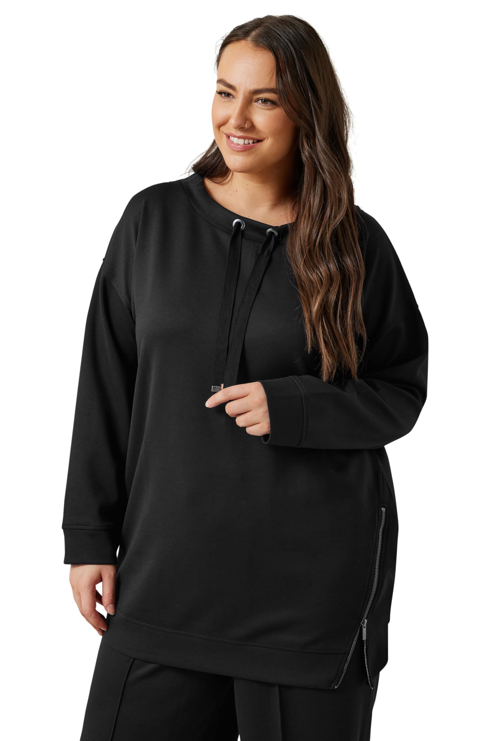 Evans Women's Black Curve Luxe Zip Detail Sweatshirt - Plus Size Curve