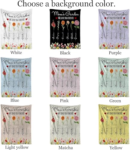 Miniatura 3 de D-Story Manta de jardín personalizada para mamá con nombres de niños  Manta de jardín personalizada para abuela  Manta personalizada con flores para