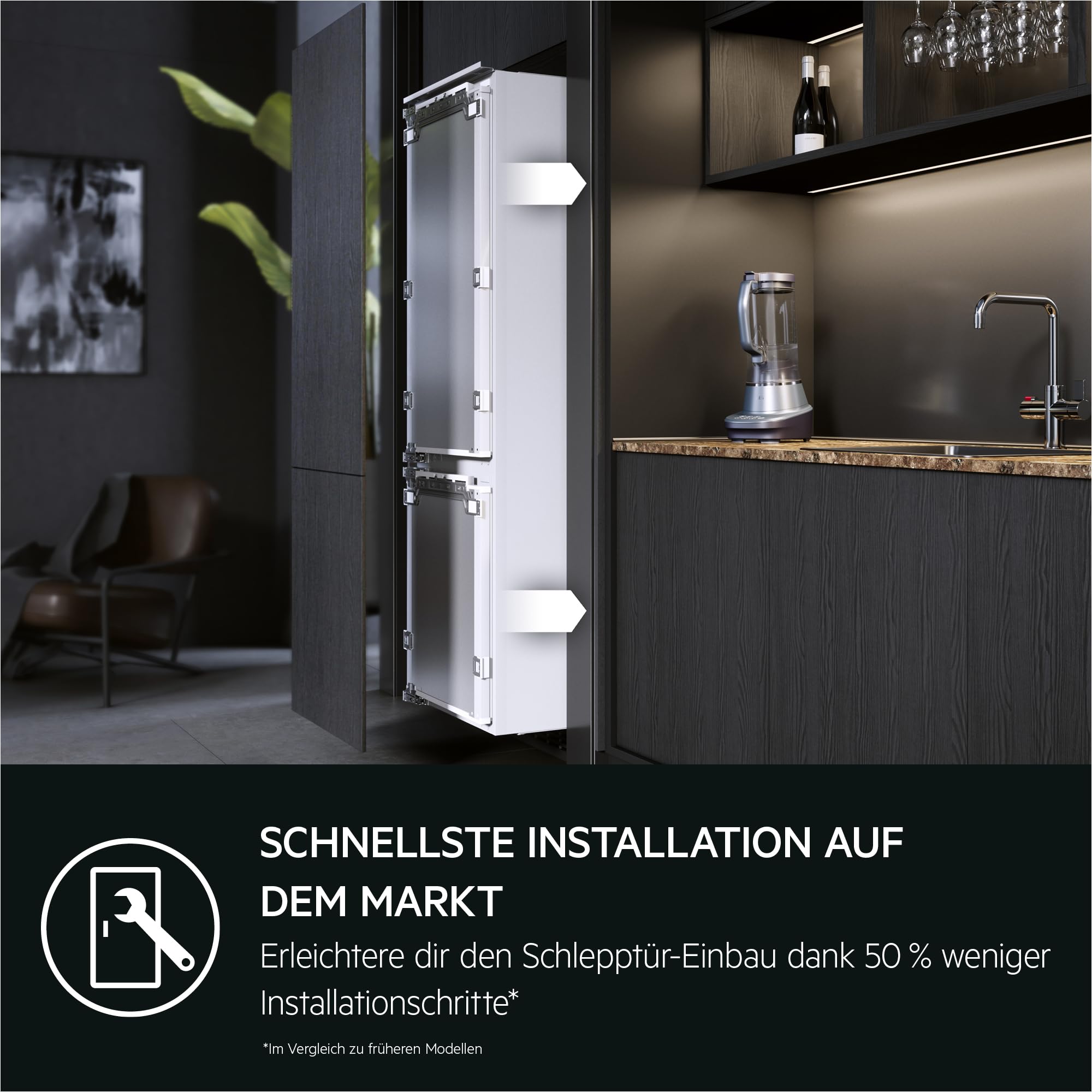 AEG Einbau-Kühlschrank 178cm, Serie 6000 DynamicAir: gleichmäßige Kälteverteilung auf allen Ebenen, Kühlaum 310L, SoftClosing, LCD-Display, Schnell-Kühlen-Funktion, Türalarm, Festtür, TK6DS18WEC