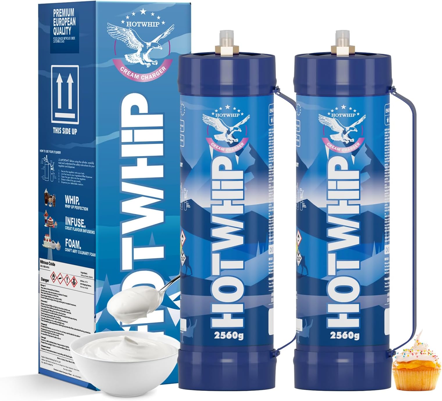Whipped Cream Charger 2 * 2560g 4.0L Unflavored Pure Flavor Premium Whip Cream Maker 99.99% High Purity N2O Tank(2,4.0L-Unflavor)