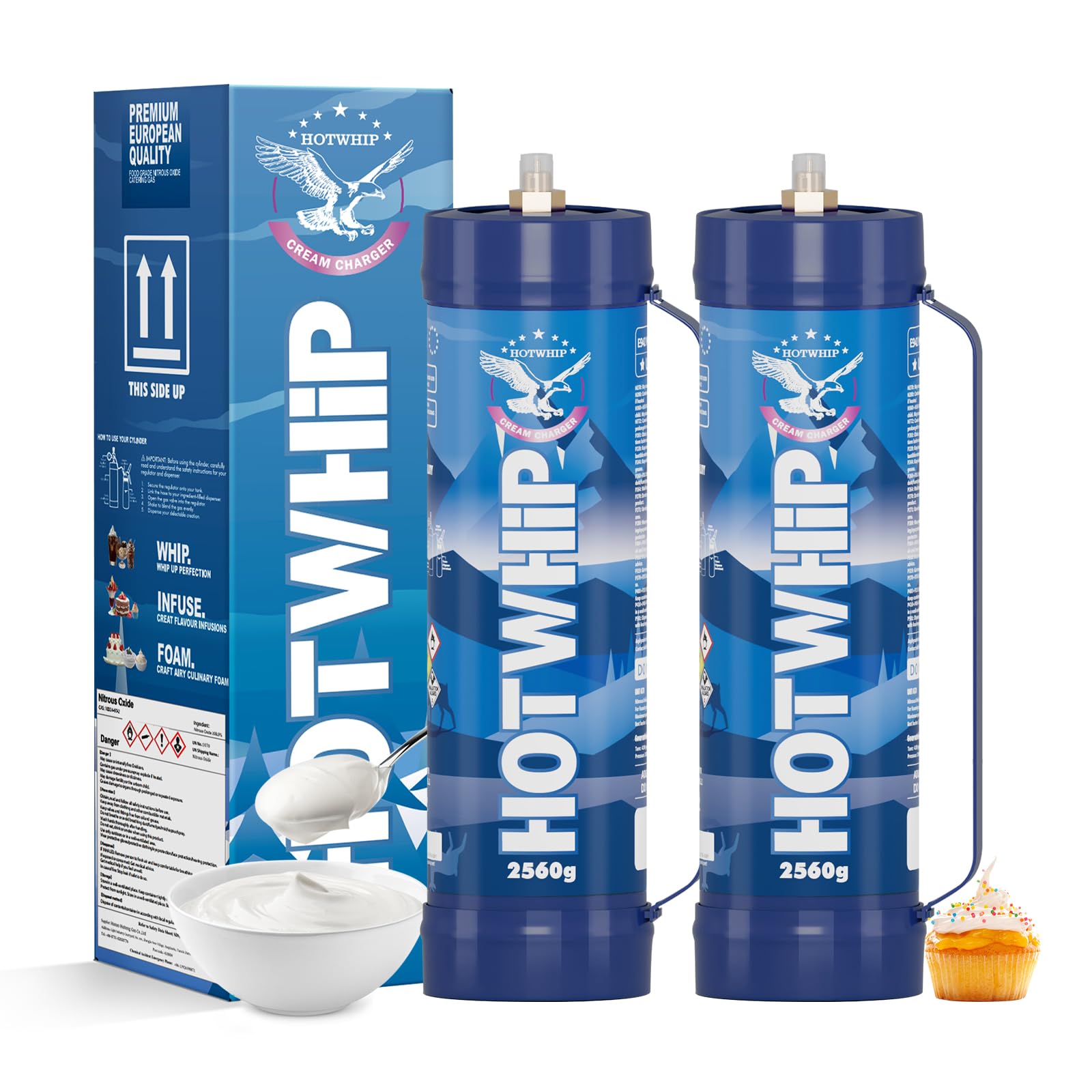 Whipped Cream Charger 2 * 2560g 4.0L Unflavored Pure Flavor Premium Whip Cream Maker 99.99% High Purity N2O Tank(2,4.0L-Unflavor)