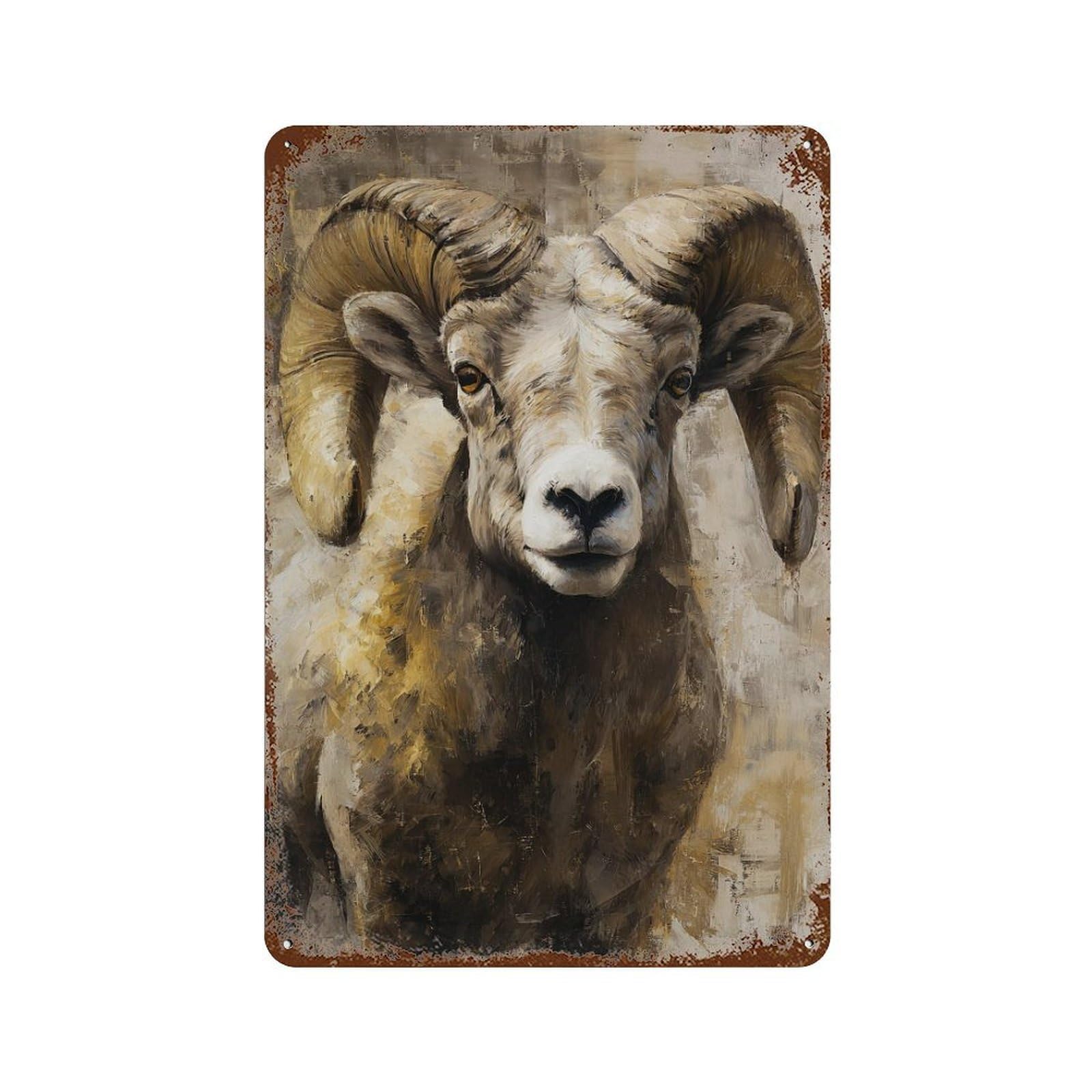 Weathered Tin Sign with Rams Majestic Wildlife Artwork Design 11.8"x7.9", for Garage, Bar And Workshop Decor, Decorative Metal Wall Art