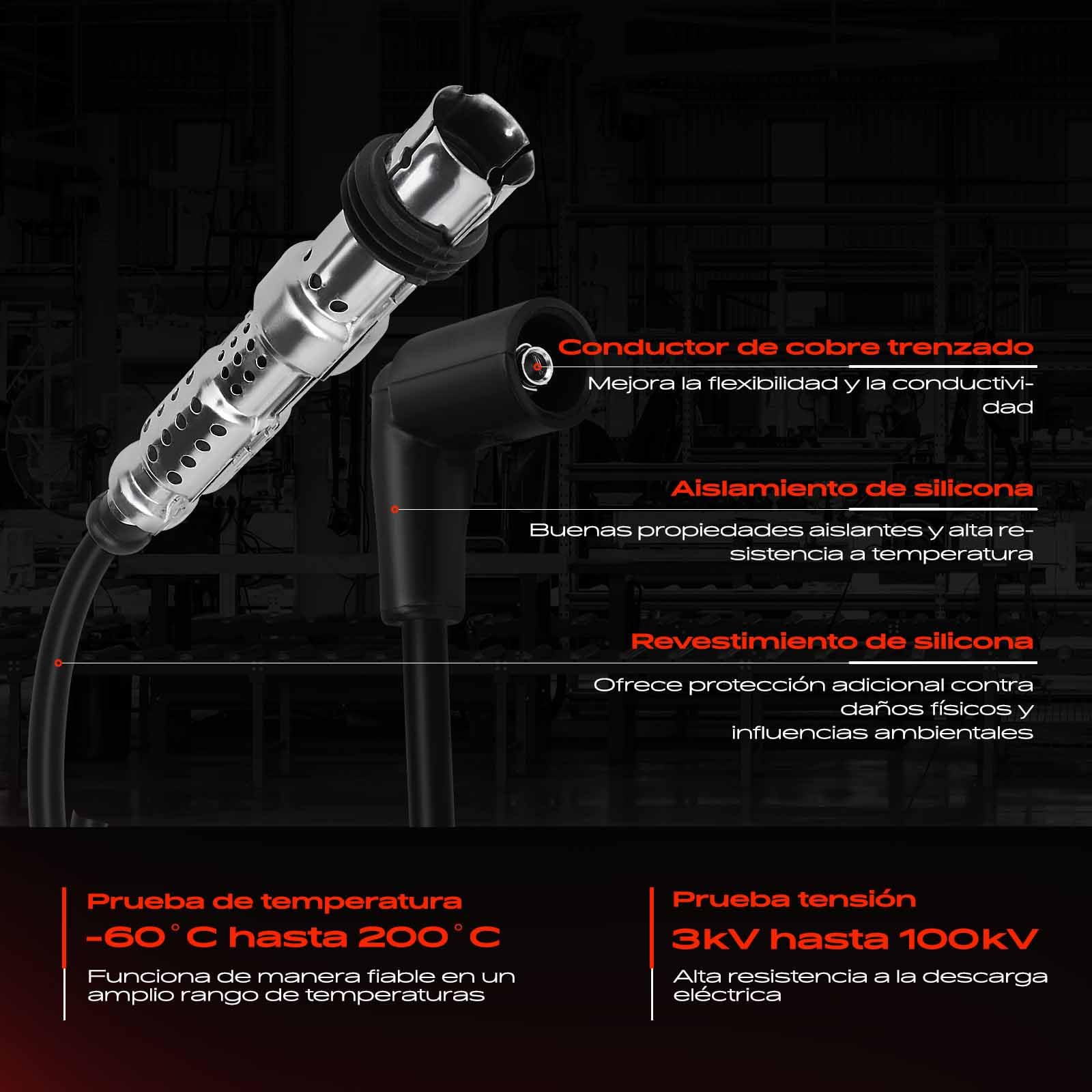 Frankberg 4x Juego de cables de encendido Gasolina Compatible con A1 A3 Altea Ibiza IV Leon Fabia II Rapid Yeti Beetle Golf VI Polo Replace# 03F905409A