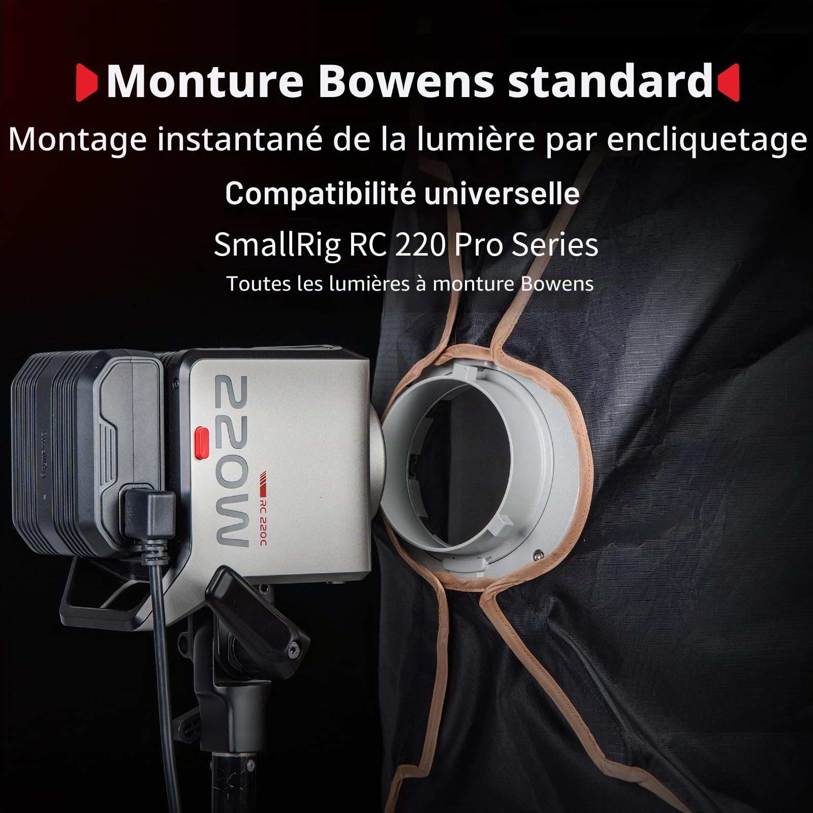 SMALLRIG 12'' x 47'' FS-30120 Softbox Bowens à Dégagement Rapide avec Diffuseur/Grille Nid d'abeille/Sac, Compatible avec SmallRig RC 220 Pro, pour COB à Monture Bowens, pour Godox pour Neewer -5370
