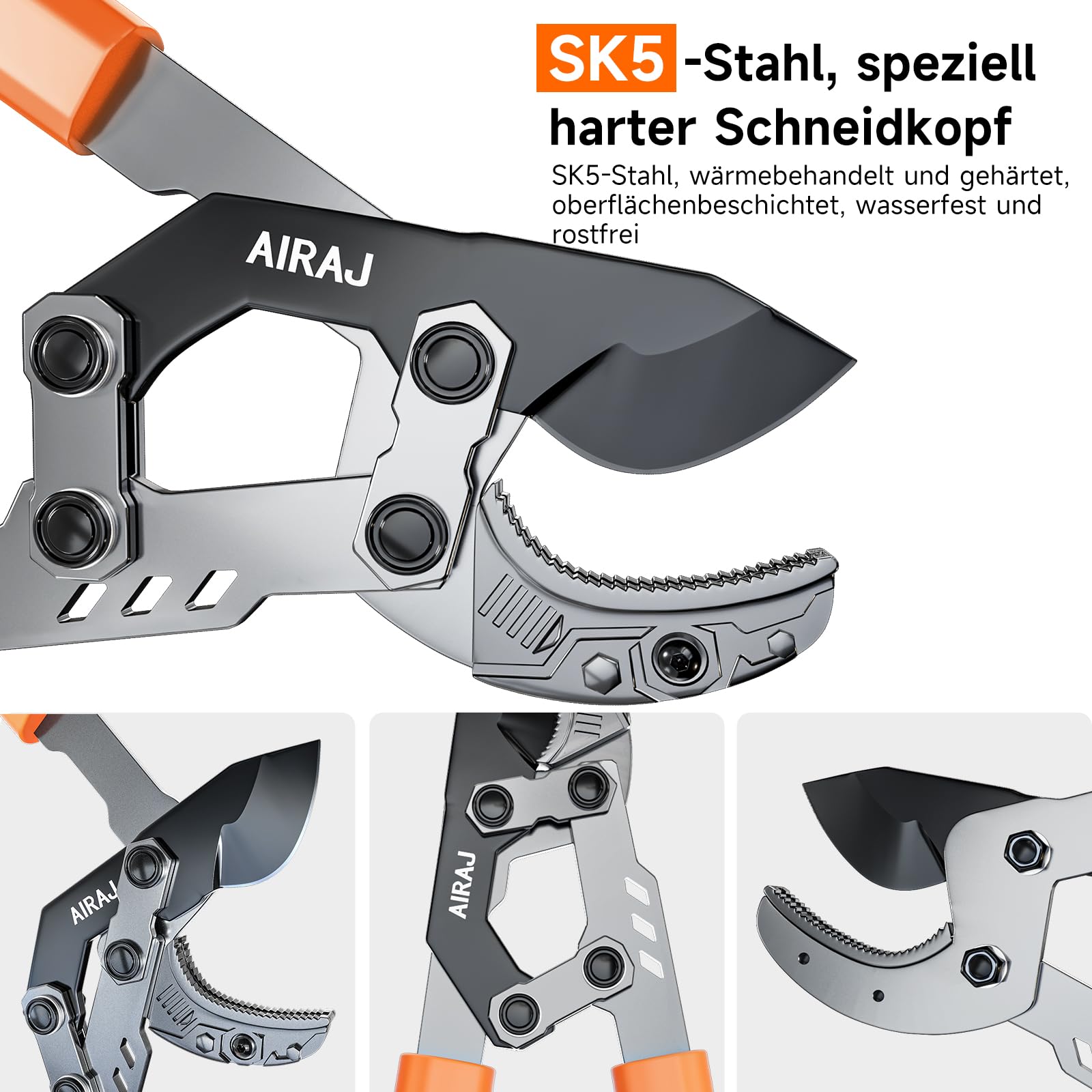 AIRAJ Ciężkie nożyce do gałęzi | sekator ogrodowy 70 cm | kowadełko | ostre ostrze SK5 | szybkie cięcie | bez wysiłku przycinają gałęzie (maks. 55 mm) | do świeżych i zwiędłych gałęzi